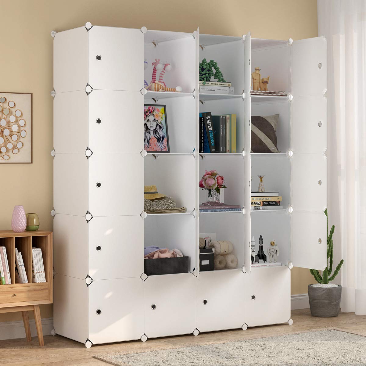 KOUSI Large Cube Storage Organizer - 14x18 Inch Depth (20 Cubes) for Closet, Dresser, Shelving & Toy Organization | White Storage Cabinet for Bedroom, Nursery & Playroom