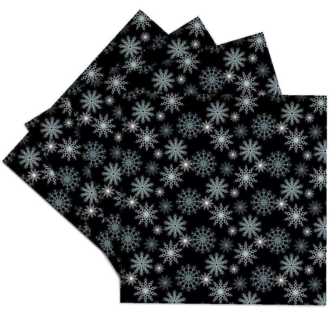3D Rose Snowflakes on Black - Set of 4 Ceramic Tile Coasters for Drinks, Perfect for Christmas Decor, Home Bar, and Party Use