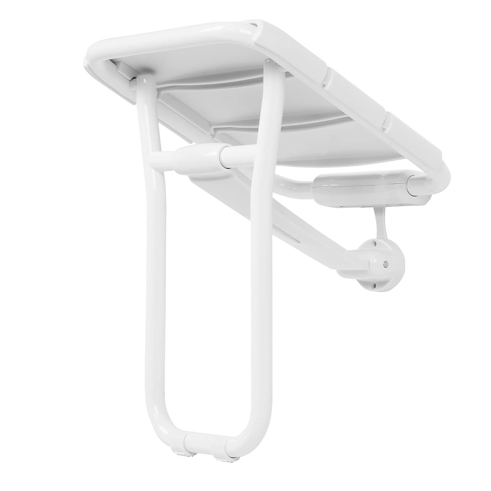 Foldable Shower Wall Seat - Heavy Duty Stainless Steel Frame (28mm) - Space Saving Bathroom Bench for Shower, Entryway & Hallway - White - Perfect for Elderly, Disabled & Small Bathrooms