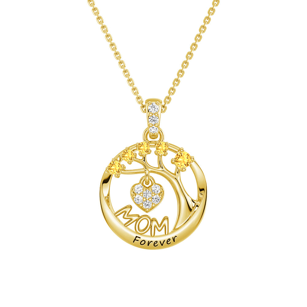 Personalized Birthstone Mom Necklace - Forever Tree of Life Pendant with Heart Charm | Meaningful Gift for Mother's Day, Birthday & Anniversary | Jewelry for Women
