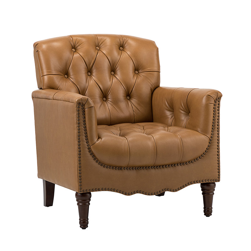 Premium Genuine Leather Armchair - Handcrafted Modern Lounge Chair for Living Room, Office & Study - Brown Leather Recliner with Solid Wood Frame - Perfect for Home Decor & Relaxation