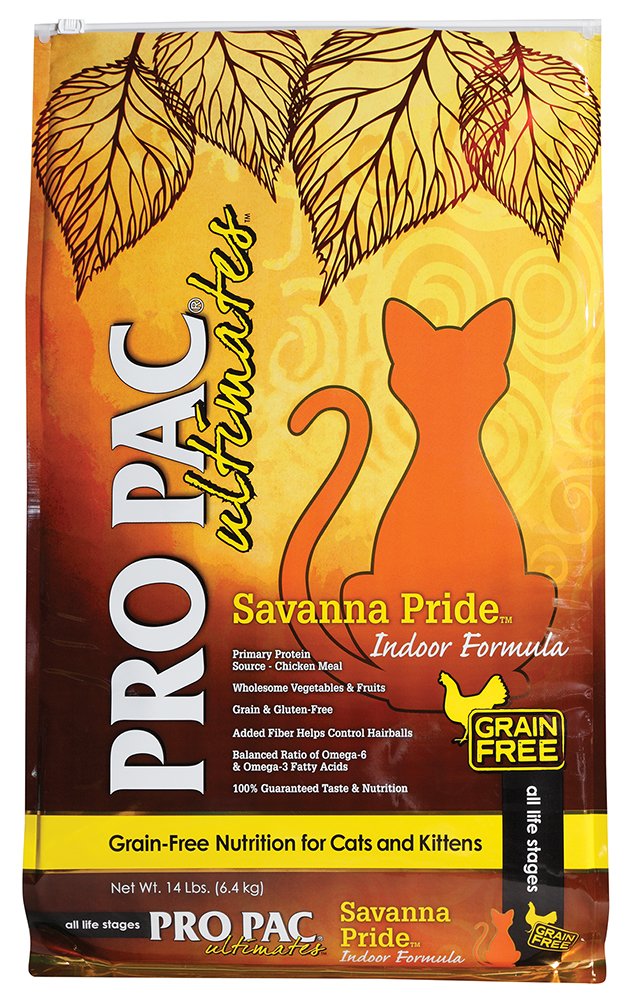 PRO PAC Ultimates Savanna Pride Chicken Grain-Free Indoor Dry Cat Food 14 lb - High Protein, Natural Ingredients for Healthy Adult Cats - Perfect for Indoor Cats with Sensitive Stomachs