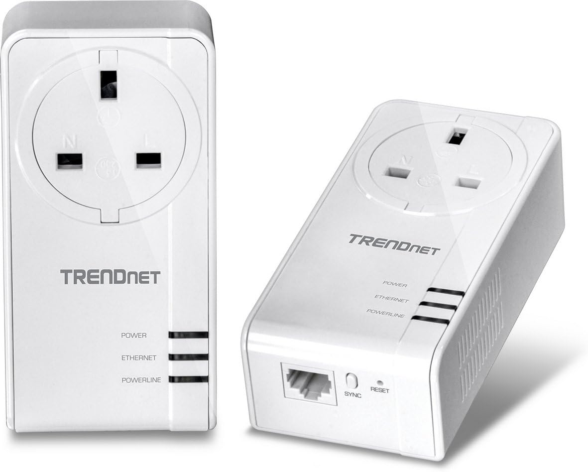 TRENDnet TPL-421E2K 1200Mbps Powerline AV2 Adapter Kit with Built-in Outlet - 2-Pack Gigabit Ethernet Ports, Plug & Play, MIMO Technology for Fast Home Network - Perfect for Streaming 4K Videos & Online Gaming