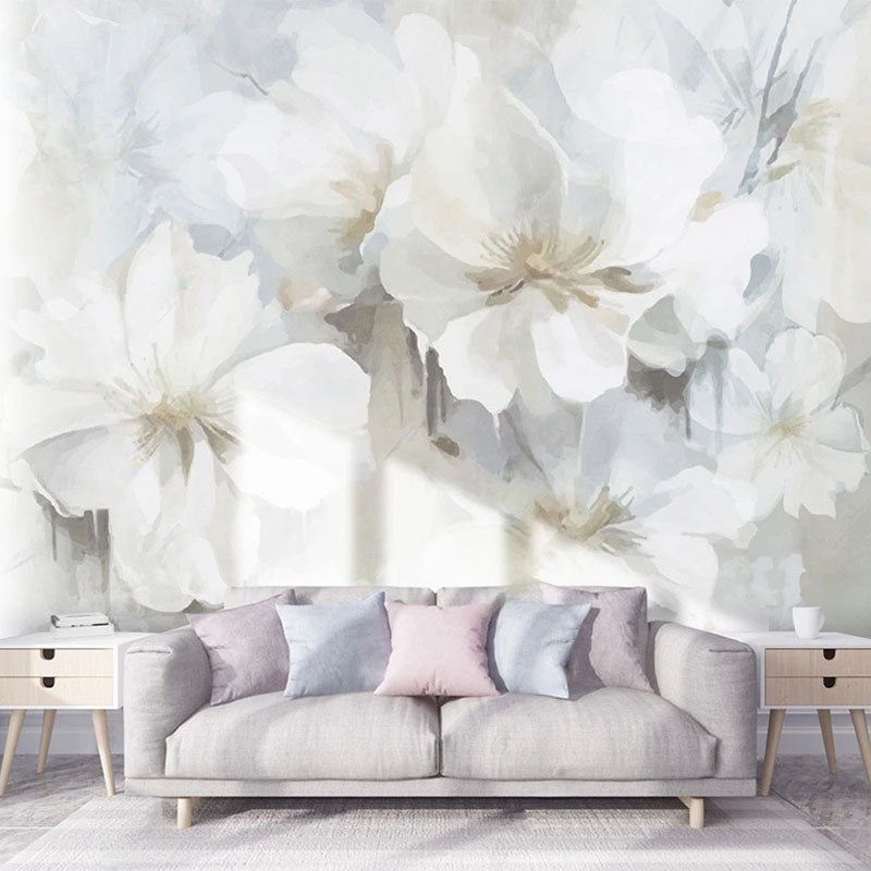 White Floral Wallpaper Murals - Stunning Design for Bedroom, Living Room & Nursery Decor | Peel and Stick Wallpaper for Easy Installation