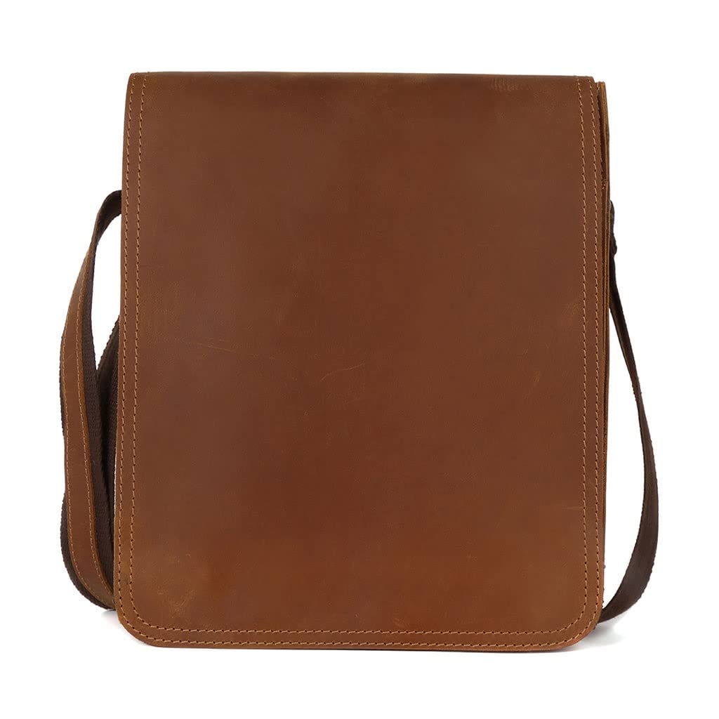 Vintage Leather Messenger Bag for Men - Small Crossbody Shoulder Bag for Travel & Work - Fits 9.7
