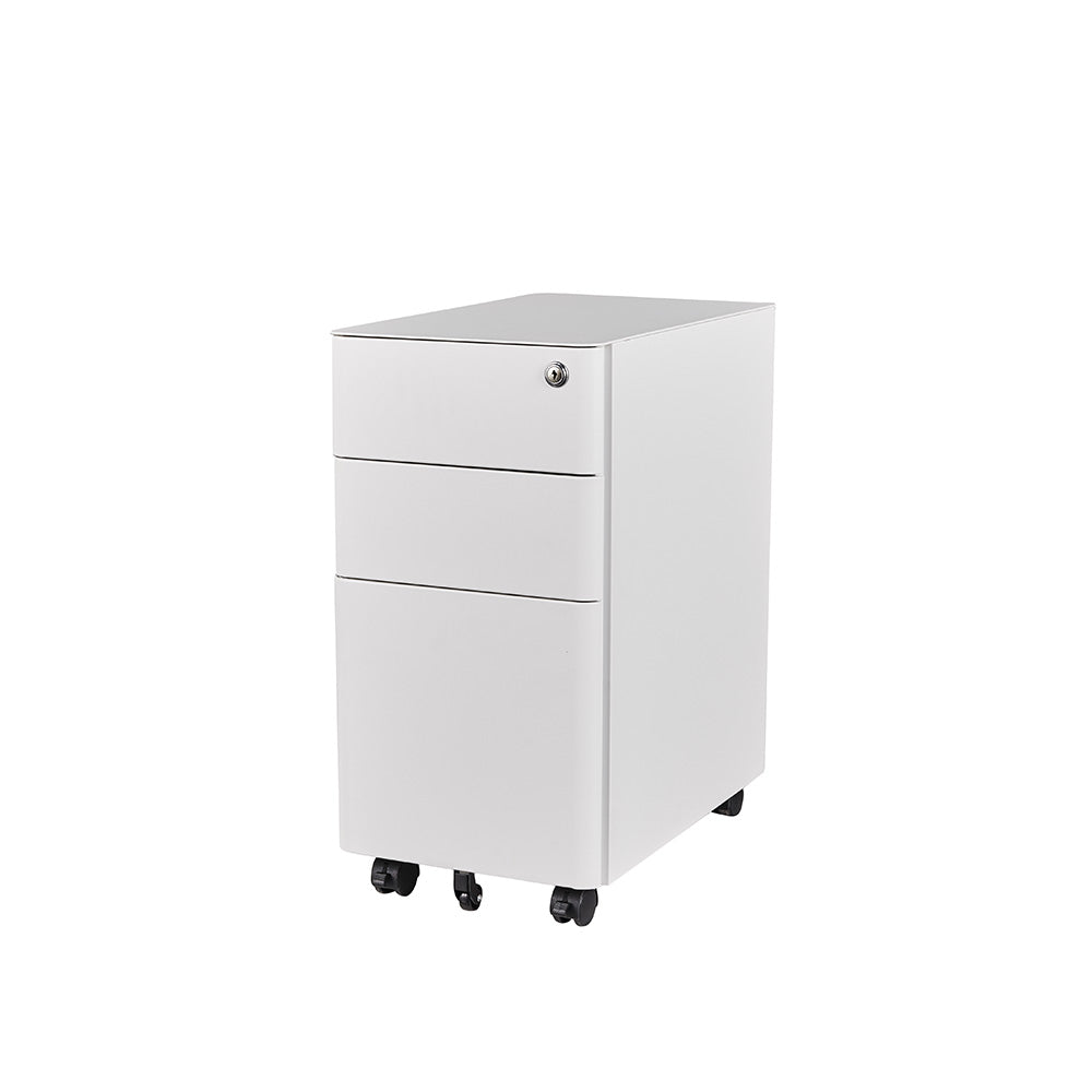 MARLO 3-Drawer Slim Mobile Pedestal Cabinet - White | Compact Rolling File Storage for Office & Home Workspace Organization
