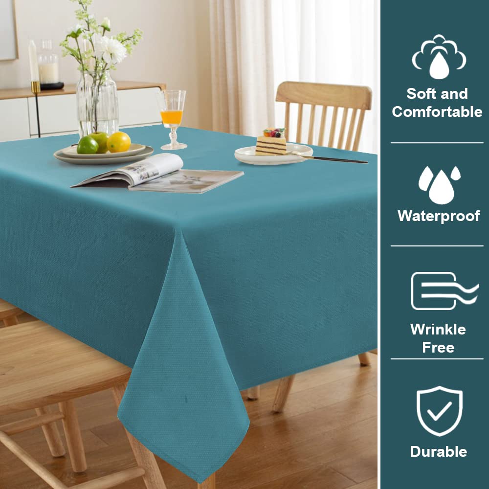 Premium Wrinkle-Resistant Waterproof Rectangle Tablecloth - 60 x 104 Inch Dark Teal Linen Fabric Cover for Dining Room, Kitchen & Outdoor Use - Perfect for Parties, Picnics & Daily Dining