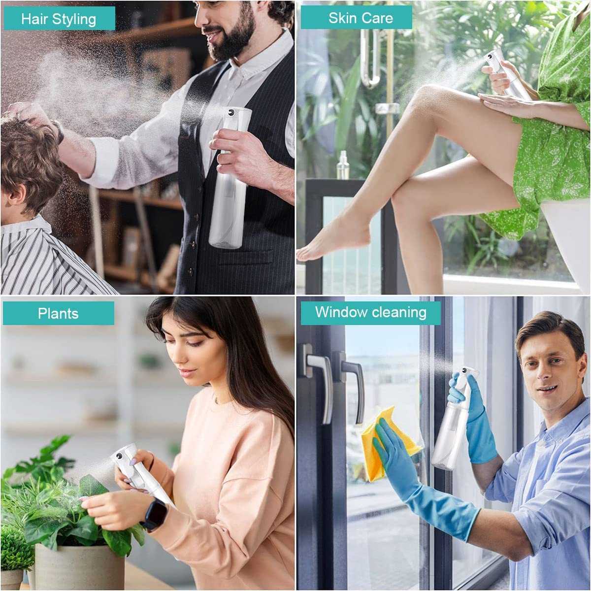 Kesig® 300ML White Continuous Water Spray Bottle for Hair Styling - Fine Mist Hair Spray Bottle, Automatic Plant Mister, Empty Spray Bottle for Salon, Skin Care & Cleaning | Perfect for Hairdressers, Home Plants & Beauty Routines