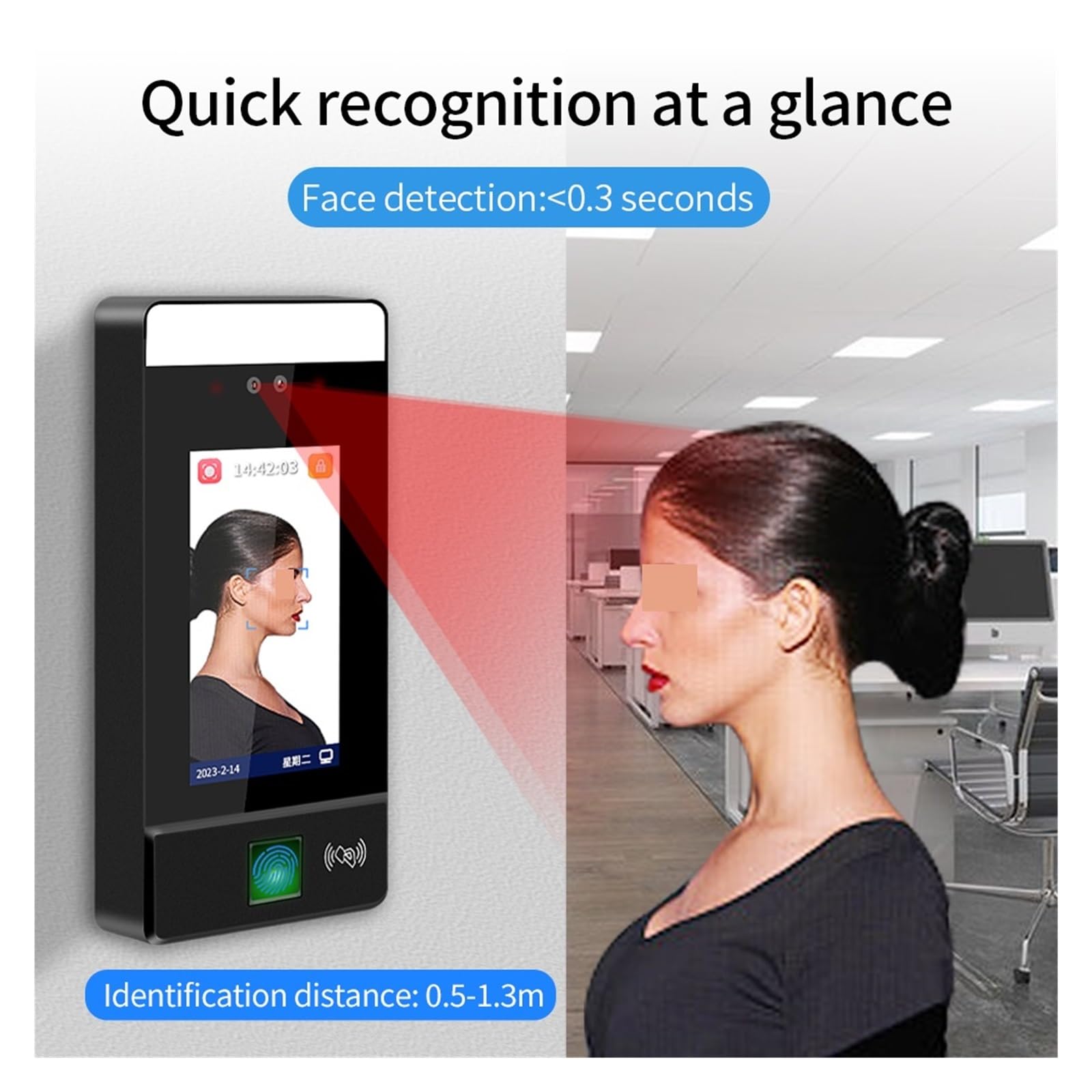 Facial Recognition Access Control System - Biometric Security Gate with Face, Fingerprint, Card & Password Entry - Ideal for Offices, Schools & Smart Buildings