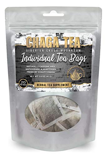 Organic Siberian Chaga Mushroom Tea Bags - 20 Individually Wrapped Filter Bags (1.4oz/40g) | Immune Support & Antioxidant Rich | Perfect for Morning Boost, Wellness Routine & Office Use