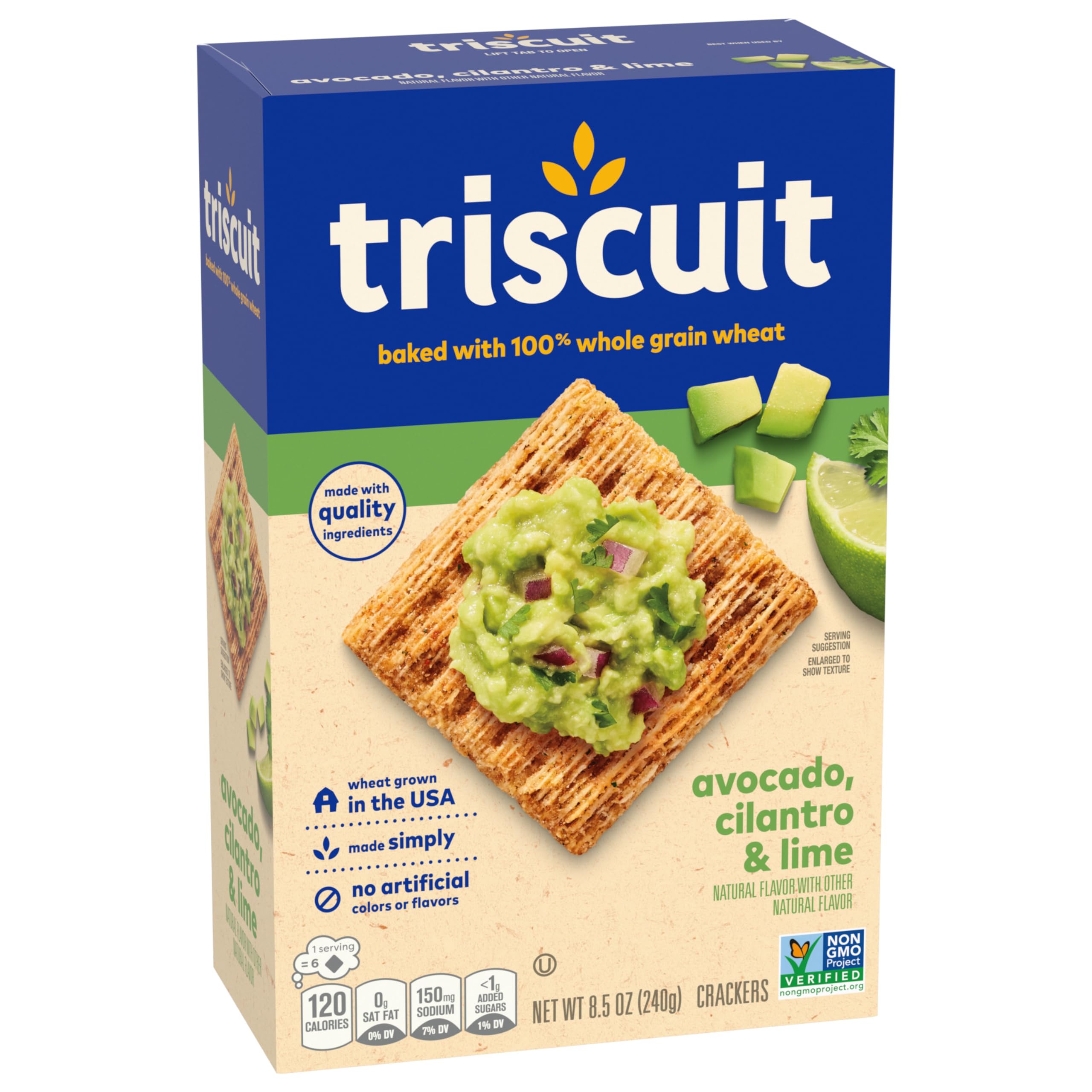 Triscuit Avocado, Cilantro & Lime Whole Grain Wheat Crackers - Healthy Lunch Snacks, Bulk Pack of 6 (8.5 oz Boxes) - Perfect for Office, School & On-the-Go Snacking