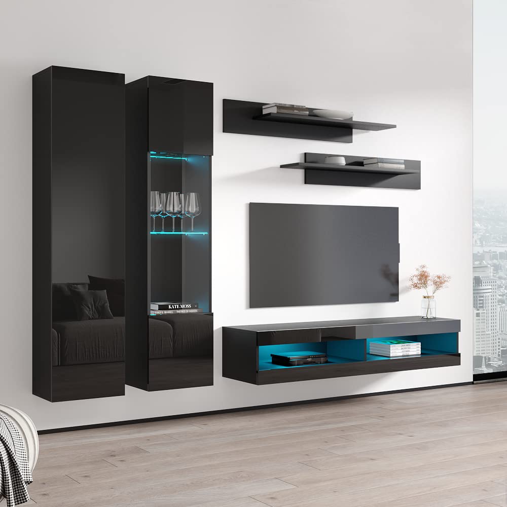 Modern Floating TV Stand with Storage & LED Lights - Wall-Mounted Entertainment Center for Bedroom & Living Room - A5 34