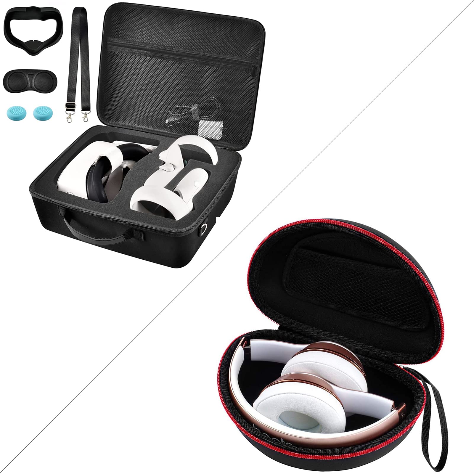 Oculus Quest 2 VR Headset Hard Carrying Case with Beats Solo3/Solo2 Headphone Storage - Durable Protective Travel Case for VR Gaming Accessories (2 Pack) - Perfect for Travel, Storage & VR Gaming Sessions