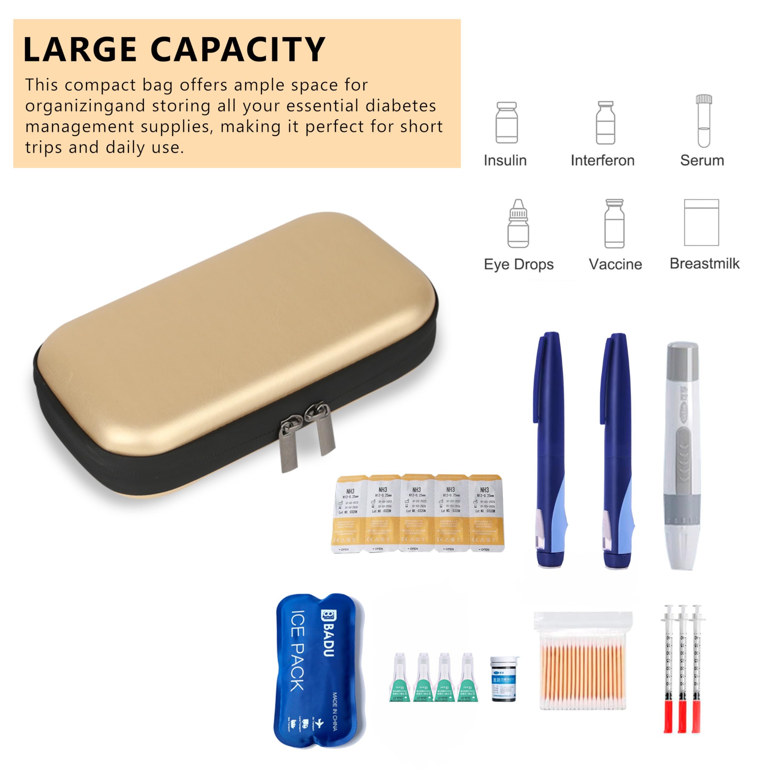 TSA Approved Insulin Cooler Travel Case - Portable Diabetic Medication Organizer Bag with Ice Pack for Insulin Pens & Supplies | Perfect for Daily Use, Trips & Outdoor Activities (Champagne)