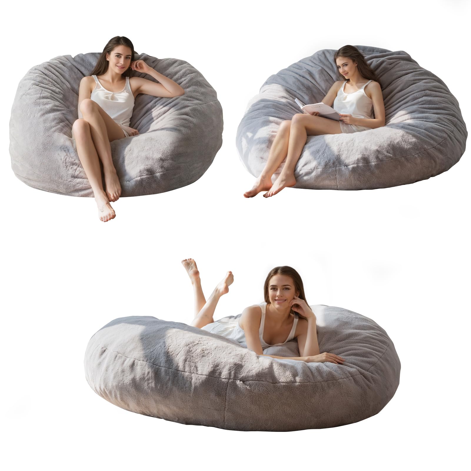 BYBYME 3-in-1 Convertible Bean Bag Chair - Faux Fur Lounger & Sofa Bed for Adults with High-Density Foam Filling - Perfect for Living Room, Bedroom, Dorm & Game Room Relaxation