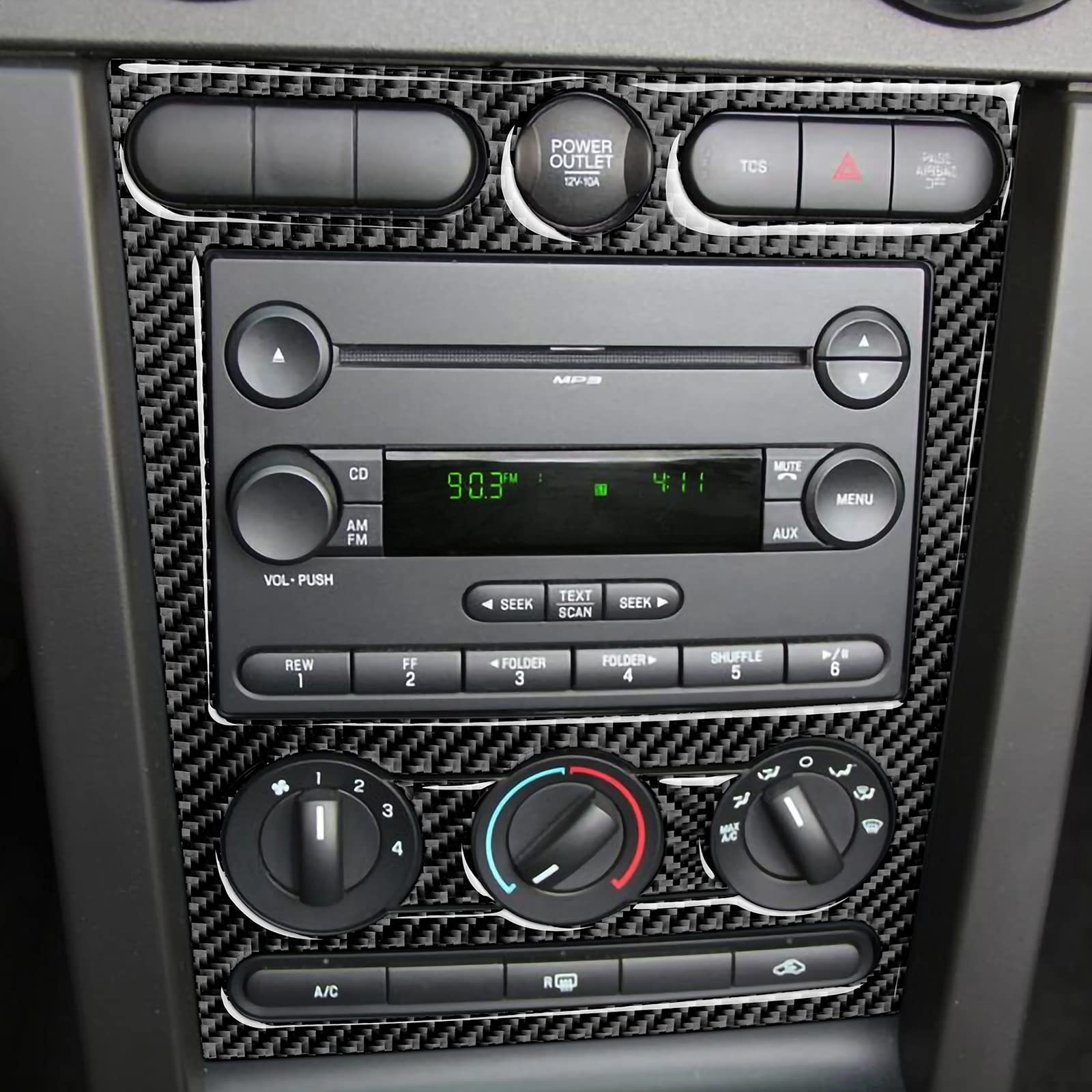 Carbon Fiber AC Control Panel Cover for 2005-2009 Ford Mustang GT & Shelby - Durable Sticker Accessory for Dash Protection & Interior Upgrade - Perfect for Car Enthusiasts & Customization Projects