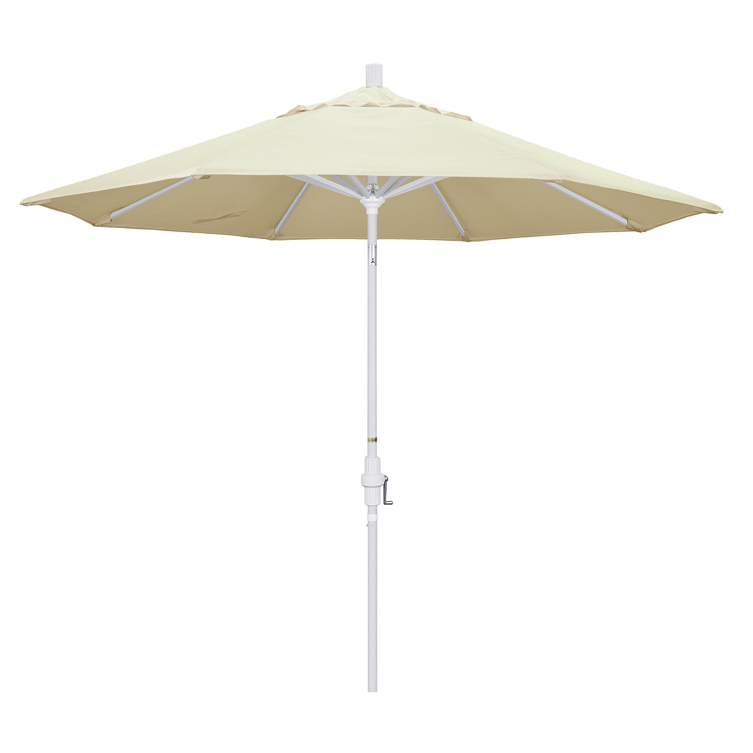 9' Aluminum Market Umbrella with Crank Lift & Tilt - White Pole - Outdoor Patio Use