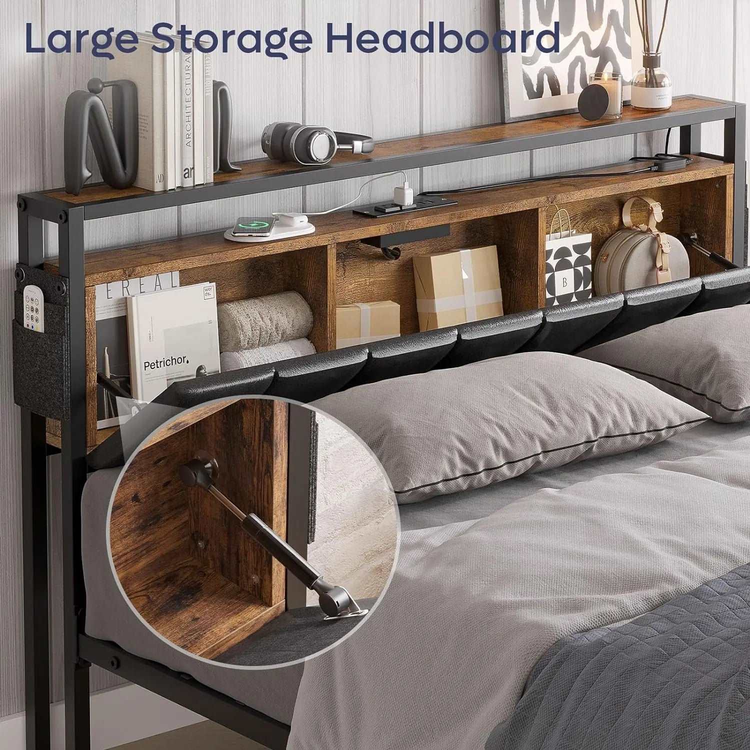 Bestier LED Bed Frame with Hidden Storage Headboard - Queen Size Modern Platform Bed with USB Ports & Touch Control - Perfect for Bedroom, Guest Room & Small Spaces