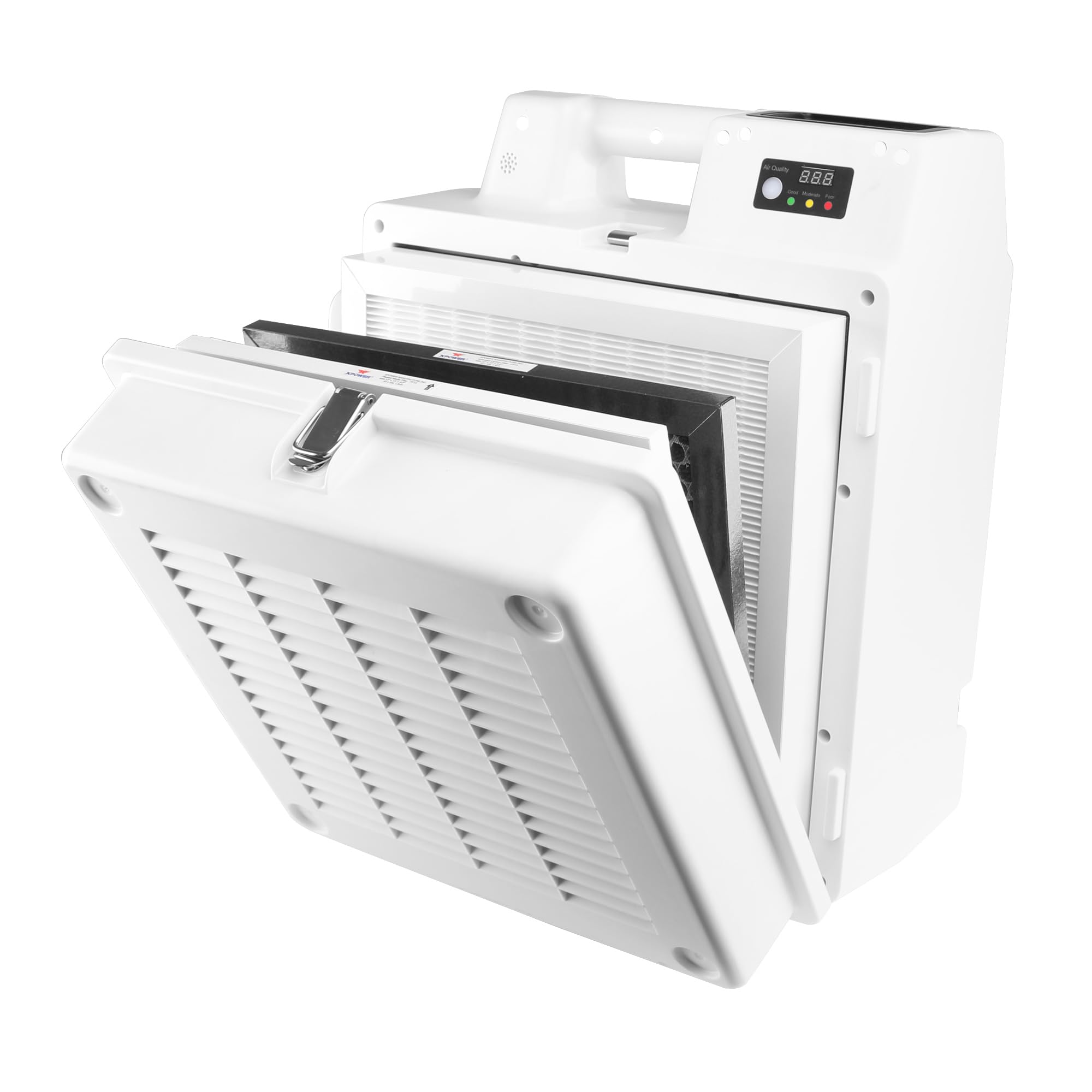 XPOWER X-2830 Commercial Air Purifier & Scrubber - 550 CFM Negative Air Machine with 4-Stage HEPA + Carbon Filtration, 5-Speed Settings, PM2.5 IAQ Meter & Timer - White - Ideal for Offices, Hospitals, and Industrial Spaces