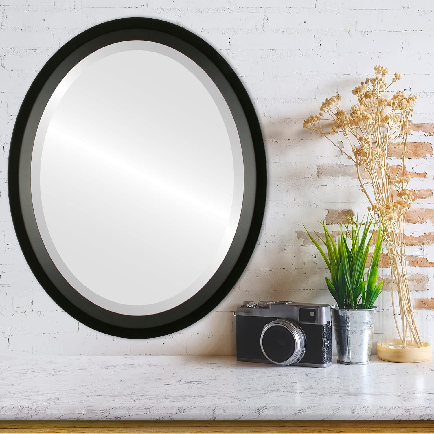 Ovalcrest 14x18 Inch Oval Wooden Beveled Wall Mirror - Matte Black Frame for Bathroom, Bedroom, Living Room & Hallway Decor | Perfect for Vanity, Entryway & Home Decoration
