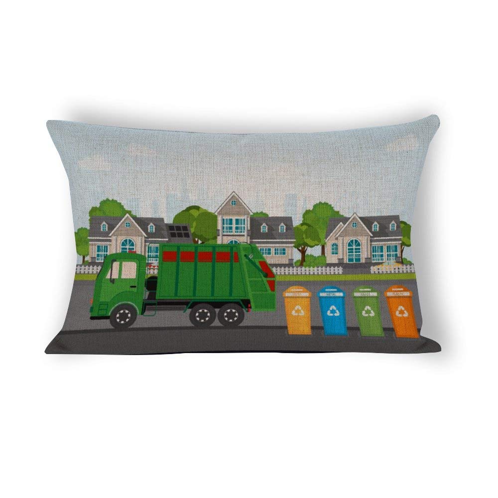 Eco-Friendly Garbage Truck Pillow Cover 12x24 - Thanksgiving & Fall Decor, Autumn Home Decor, Seasonal Throw Pillow Case, Perfect Thanksgiving Gift for Kids & Adults | Ideal for Living Room, Bedroom, or Seasonal Home Decoration