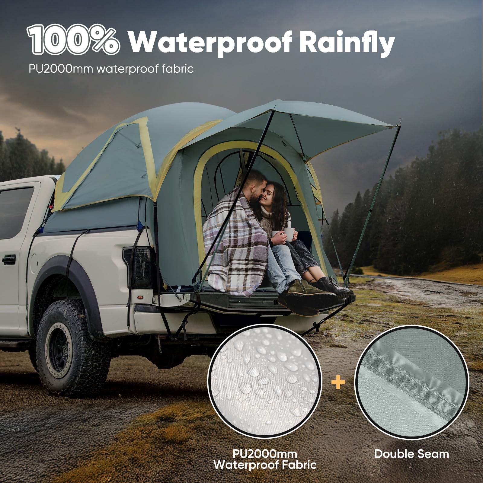 Quictent Waterproof Truck Bed Tent for 5.0-8.2' Pickup Trucks | PU2000mm Rainproof Camping Shelter with Removable Awning & Storage Bag | 2-Person Outdoor Sleeping Solution for Camping, Road Trips & Overland Adventures