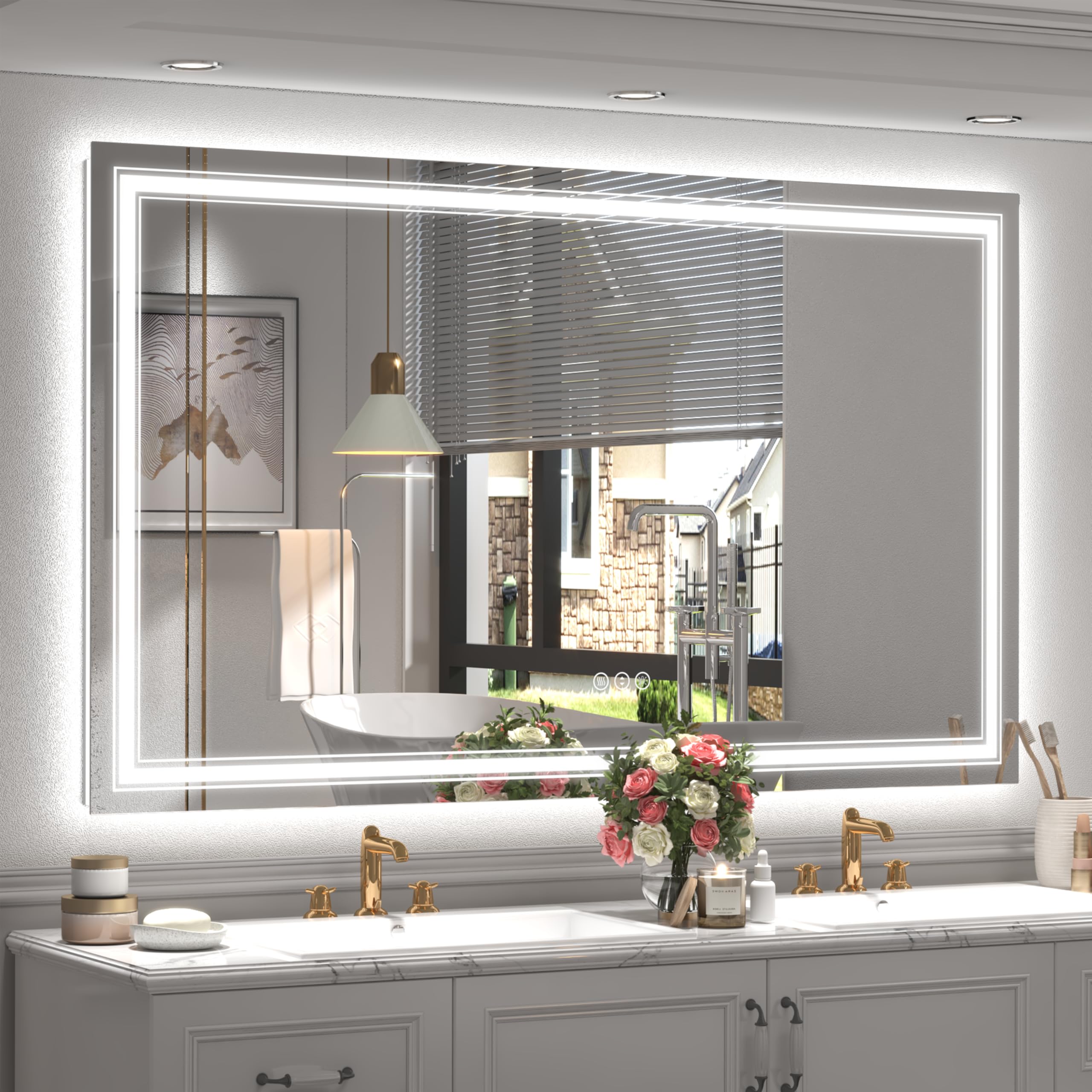 60x36 Inch LED Bathroom Mirror with Dimmable Backlit & Front Lights - Anti-Fog, ETL Listed Wall Mount Vanity Mirror for Modern Bathrooms (Horizontal/Vertical Installation) - Perfect for Makeup, Shaving & Home Decor
