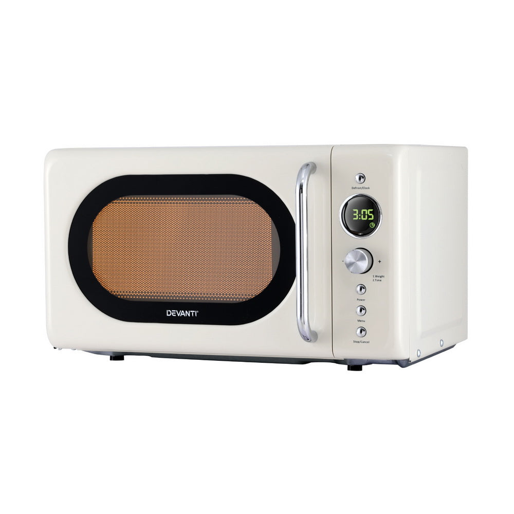 Devanti 20L 700W Compact Microwave Oven in Cream - Perfect for Small Kitchens, Dorms & Office Break Rooms