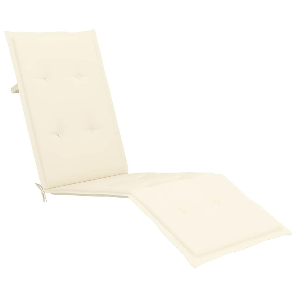vidaXL Gray and Cream Patio Deck Chair with Cushion & Footrest – Solid Acacia Wood – Weatherproof Outdoor/Indoor Recliner Lounger Bench – Perfect for Poolside, Garden, Patio & Balcony Relaxation