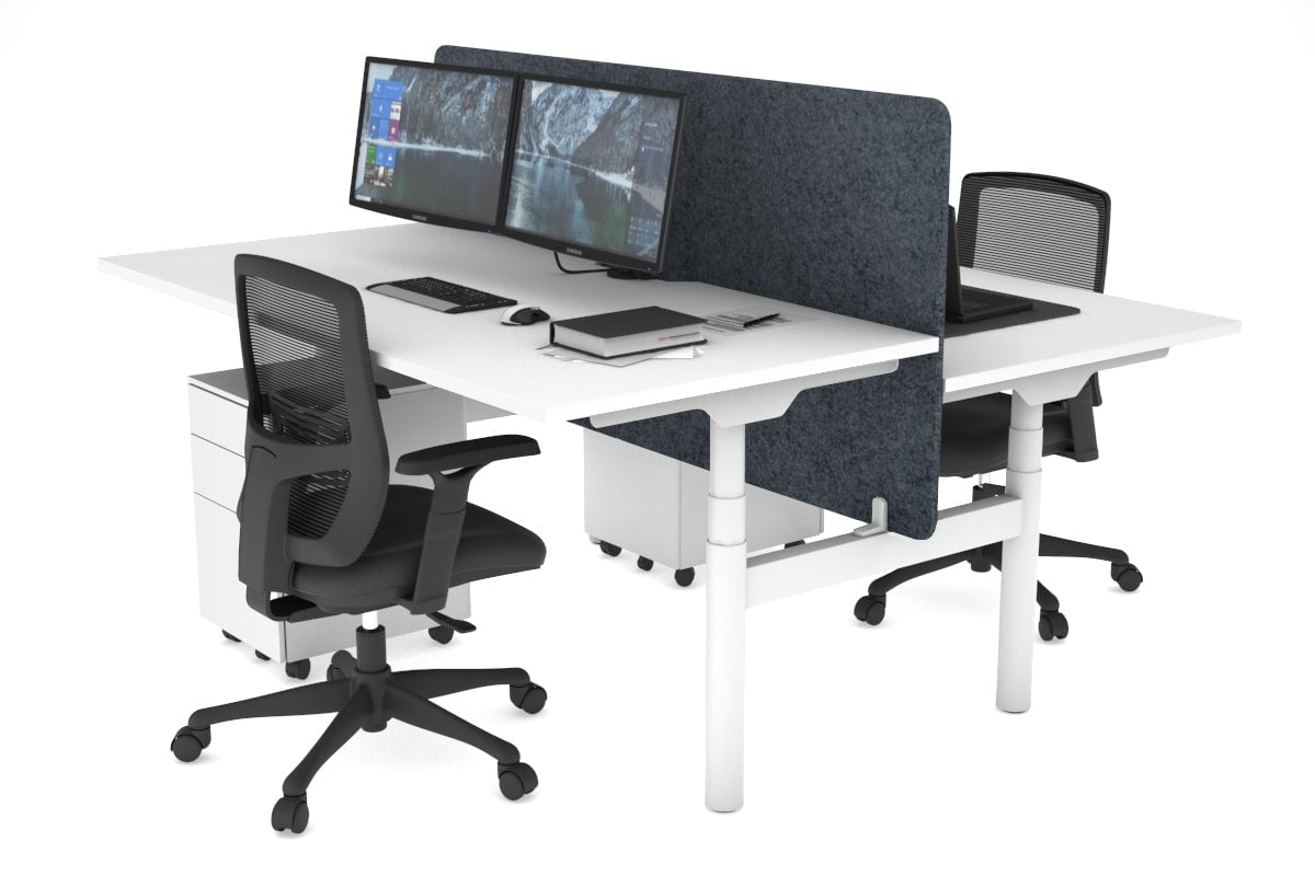 Flexi Premium Height Adjustable 2-Person H Bench Workstation - White Frame [1400L x 800W with Cable Management] - Ideal for Office, Home Workspace & Collaborative Environments