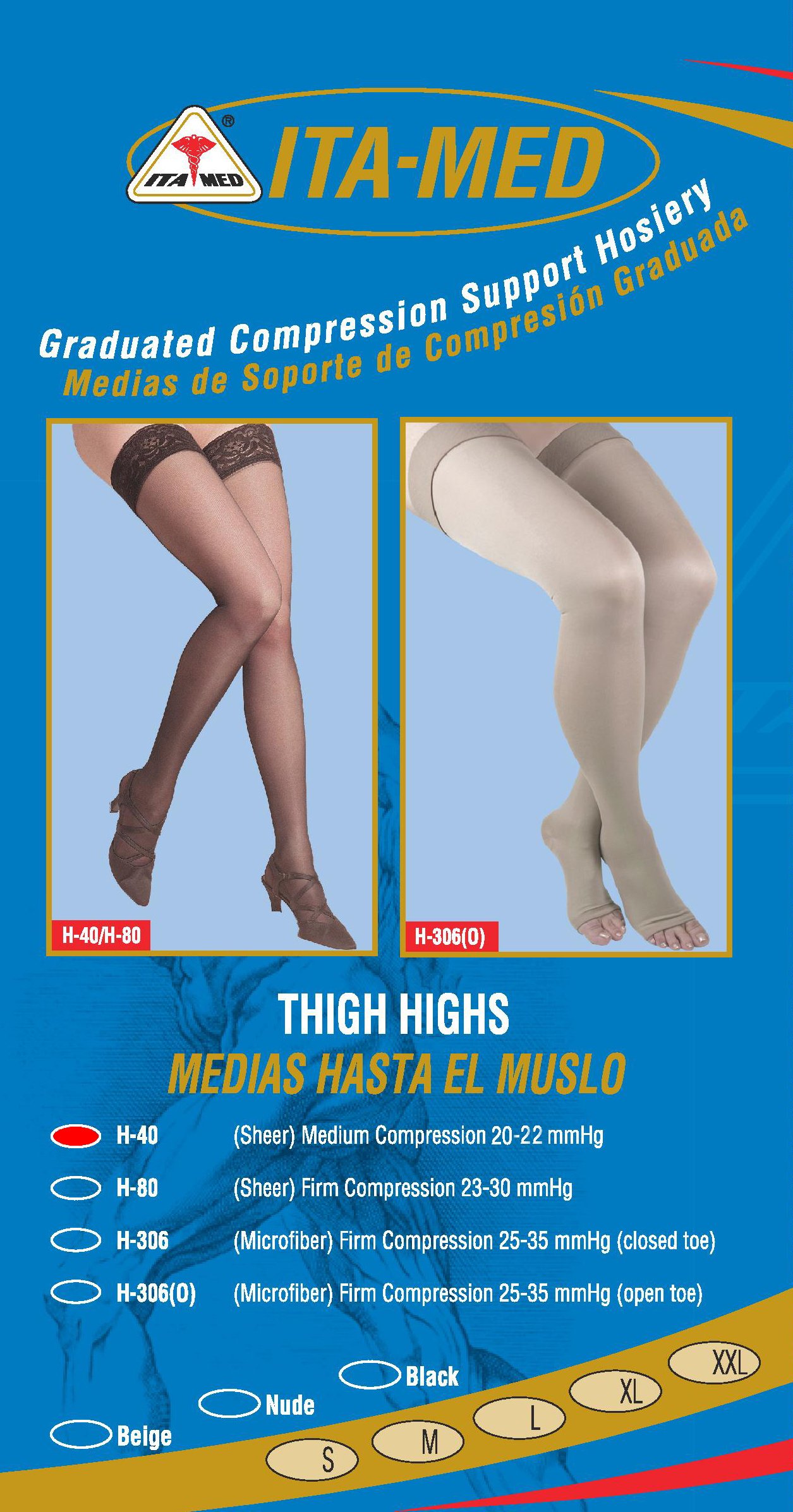 ITA-MED Sheer Thigh High Compression Stockings 20-22 mmHg - Beige, Black, Nude - Medium (3 Pairs) - Medical Support for Varicose Veins, Swelling & Travel Comfort