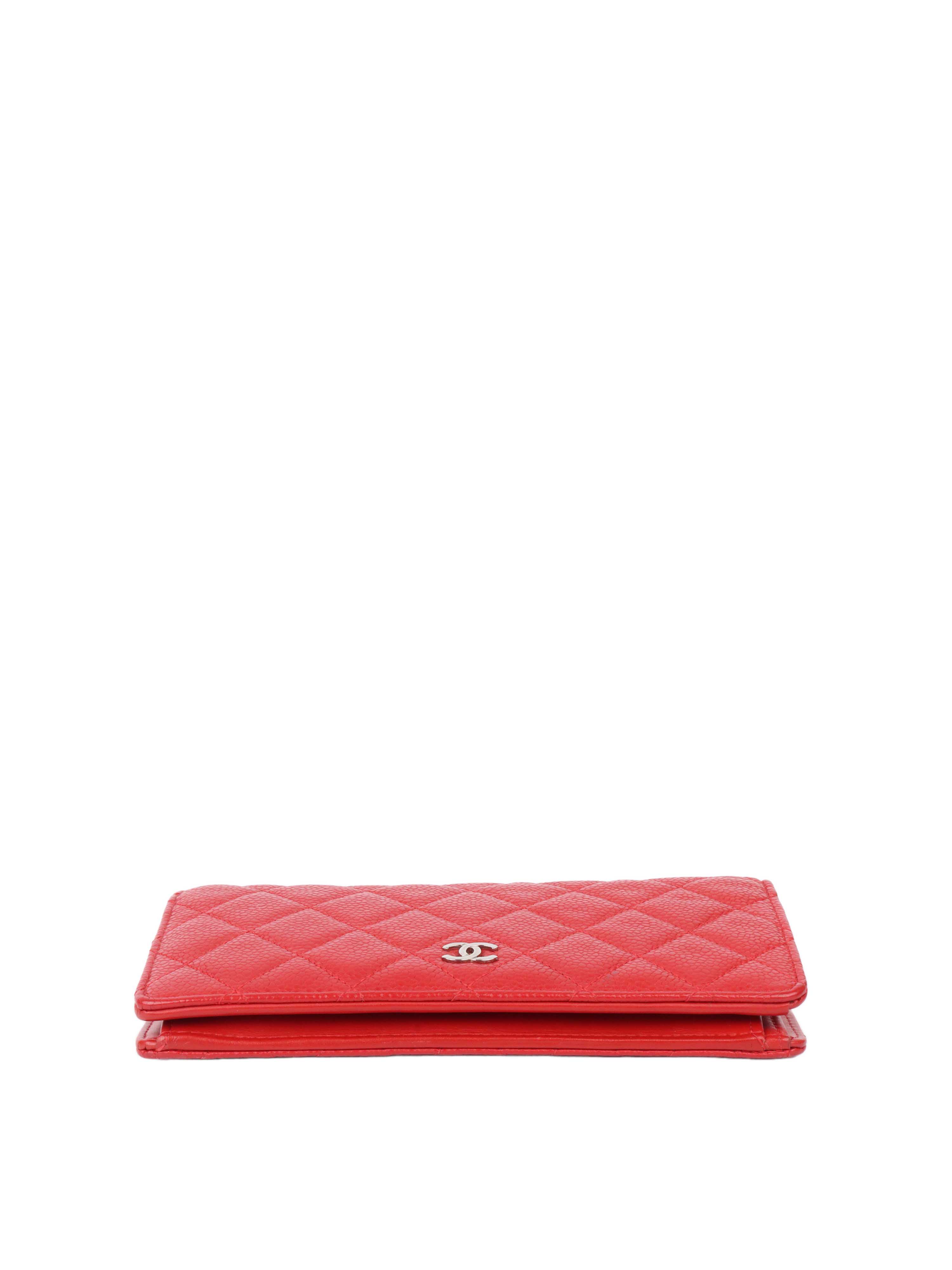 Chanel Red Caviar Leather Long Wallet for Women - Luxury Designer Clutch with Multiple Card Slots & Zippered Compartment | Perfect for Everyday Use, Travel & Special Occasions