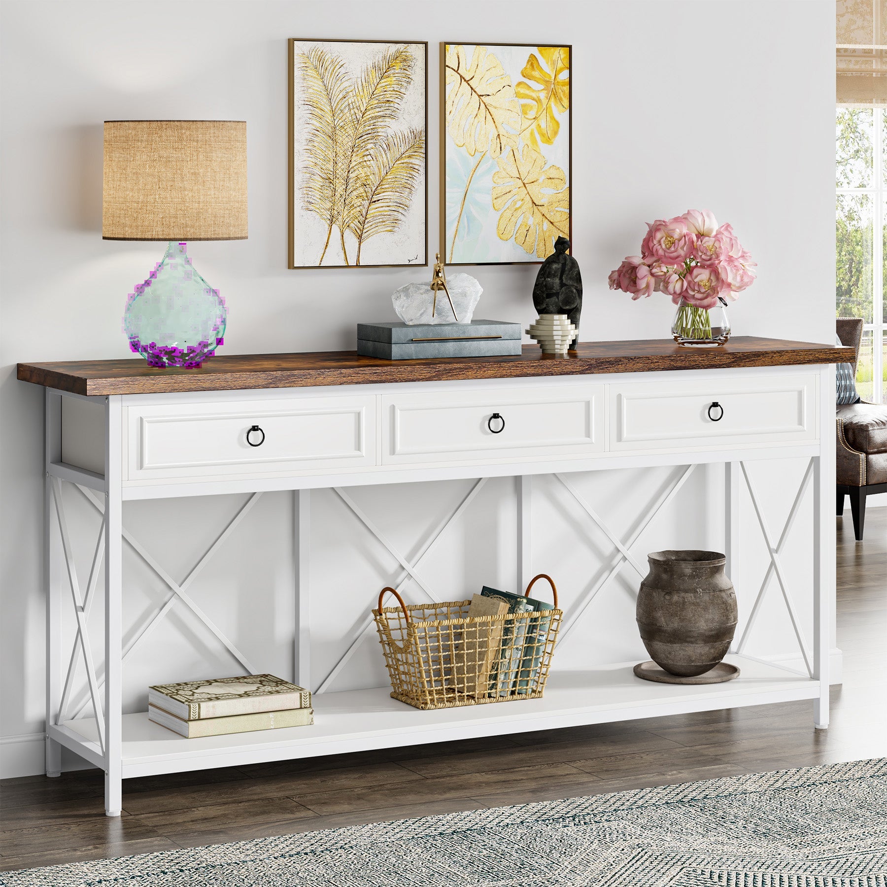 3 Drawer Console Table with Storage Shelf - 70.8