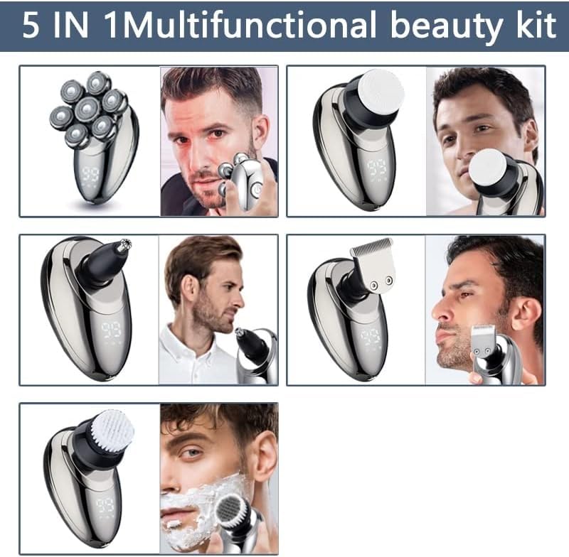 5-in-1 Electric Razor for Men with 7D Floating Cutter Head | USB Rechargeable Rotary Shaver | Smart Multifunctional Grooming Kit | Perfect for Travel, Home & Office Use
