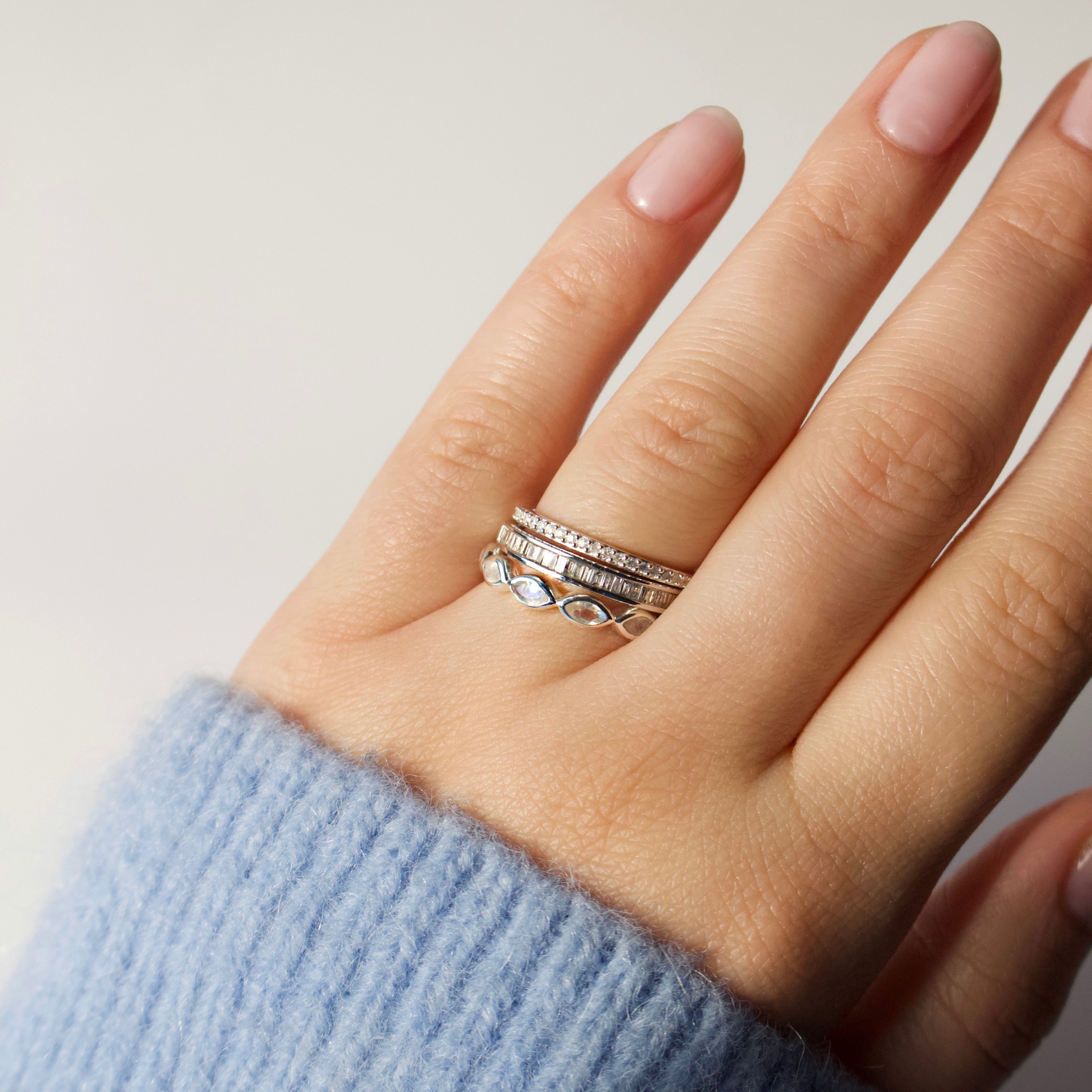Moonstone Marquise Gemstone Stacking Ring - Dainty Adjustable Silver Ring for Women, Perfect for Layering & Everyday Wear | Boho Jewelry Gift for Her