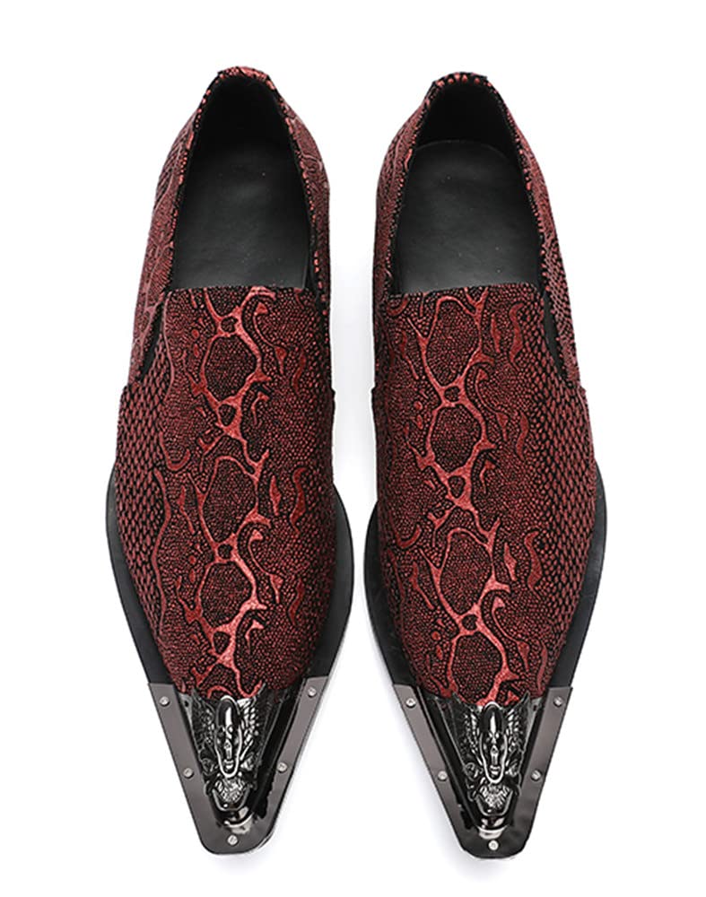 Santimon Men's Smoking Loafers - Slip On Dress Shoes with Allover Snake Print & Metal Toe - Comfortable Formal Shoes for Wedding, Business & Casual Wear