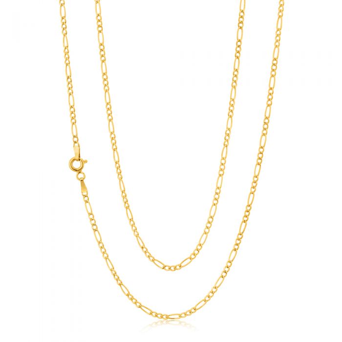 9ct Yellow Gold 3:1 Figaro Chain Necklace - 50cm Length, 50 Gauge - Elegant Jewelry for Women, Perfect for Everyday Wear, Gifts & Special Occasions