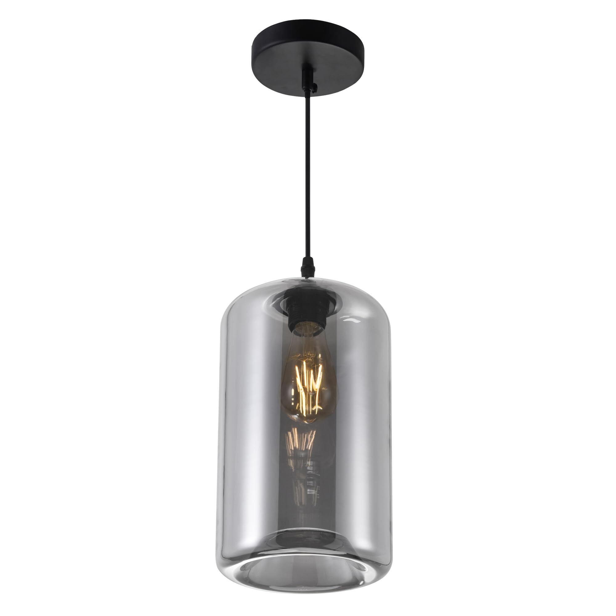 CWI Lighting Black Smoke Glass 1-Light Contemporary Metal Mini Pendant - Perfect for Kitchen Island, Dining Room, and Modern Home Decor
