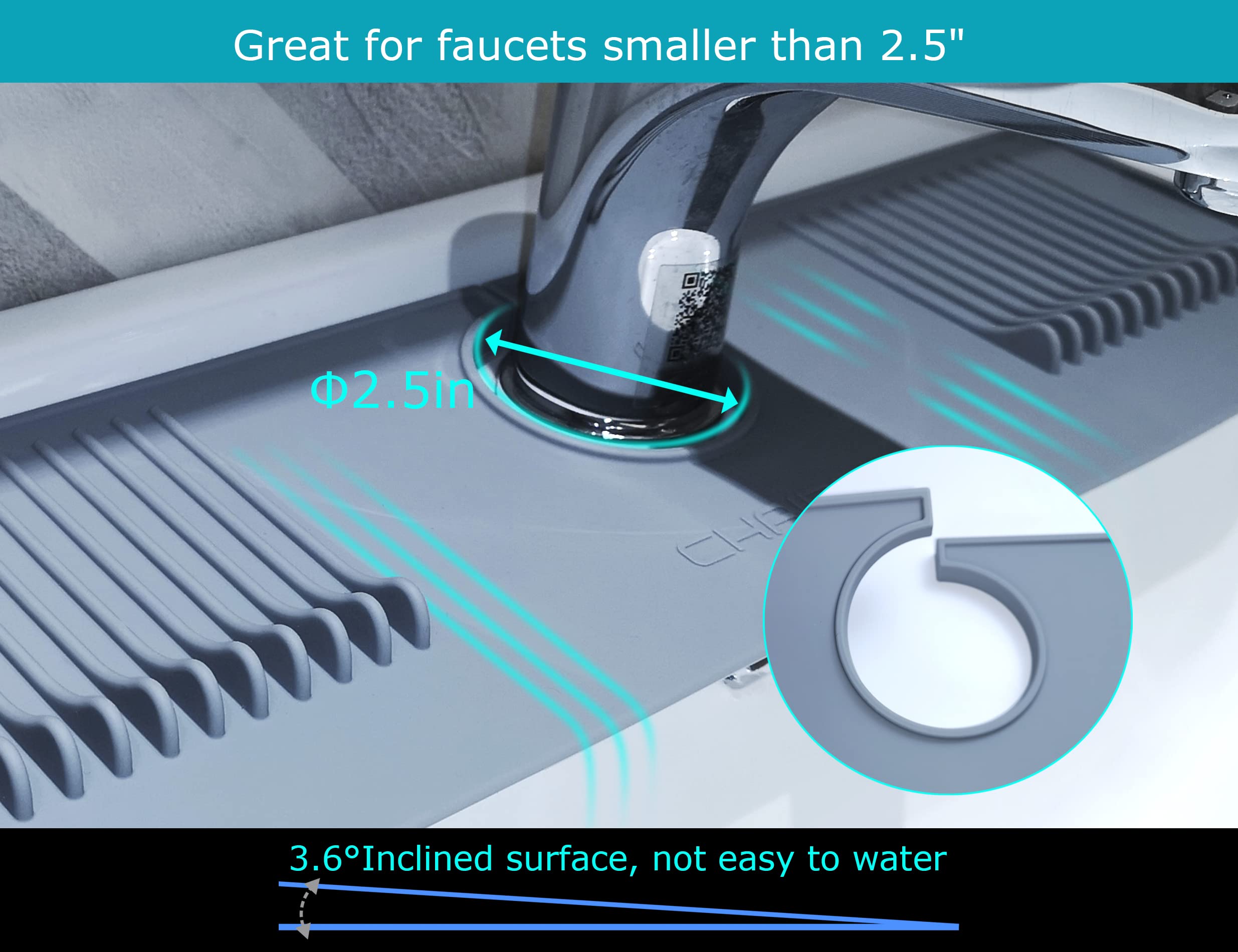 Self-Draining Silicone Faucet Water Catcher Mat - Drip Protector & Splash Guard for Kitchen Sink, Bathroom, Bar, Farmhouse & RV Countertops | Prevents Water Damage & Mess for Easy Cleaning (Perfect for Daily Use, Dishwashing & Handwashing)