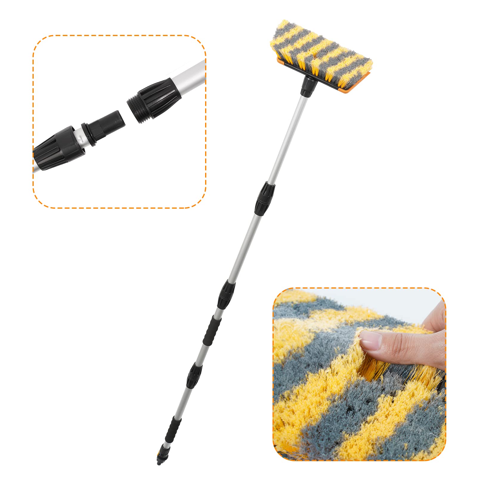 Eazer 38-68 Inches Extendable Car Wash Brush with 10-inch Soft Bristle Head - Adjustable Long Flow-Through Handle, Hose Attachment & On/Off Switch - Perfect for Car, Truck, SUV, RV, Boat Washing - Ideal for Home Driveway, Auto Detailing & Professional Car Wash Services