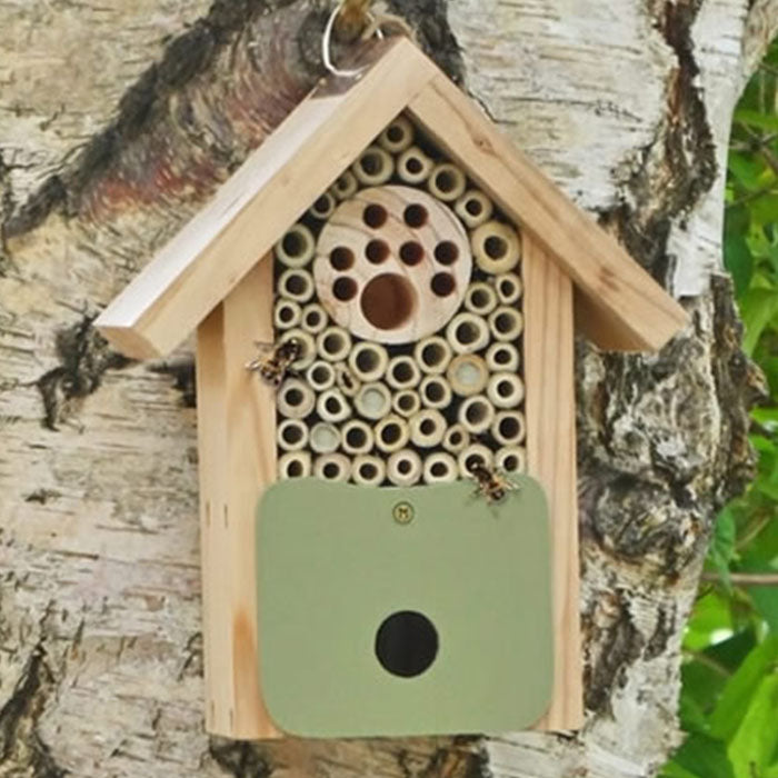 Bee Barn Bee Nester - Natural Wooden Bee House for Garden Pollinators | Attract & Protect Solitary Bees | Perfect for Backyard, Organic Garden & Pollinator-Friendly Landscaping