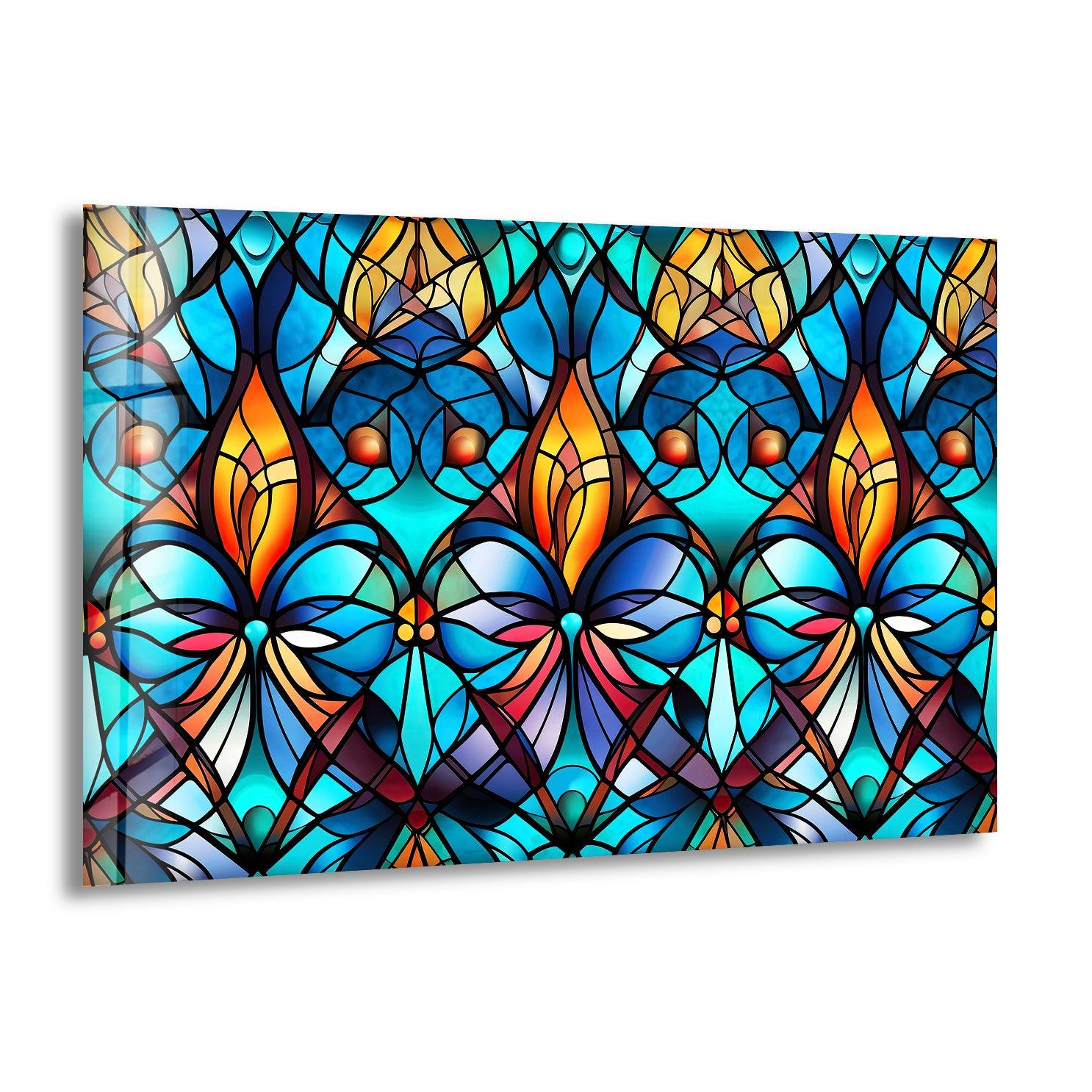 Handmade Blue Stained Glass Wall Art - Elegant Tiffany Style Window Panel Decor for Living Room, Bedroom & Church - Perfect for Home, Office & Wedding Decorations