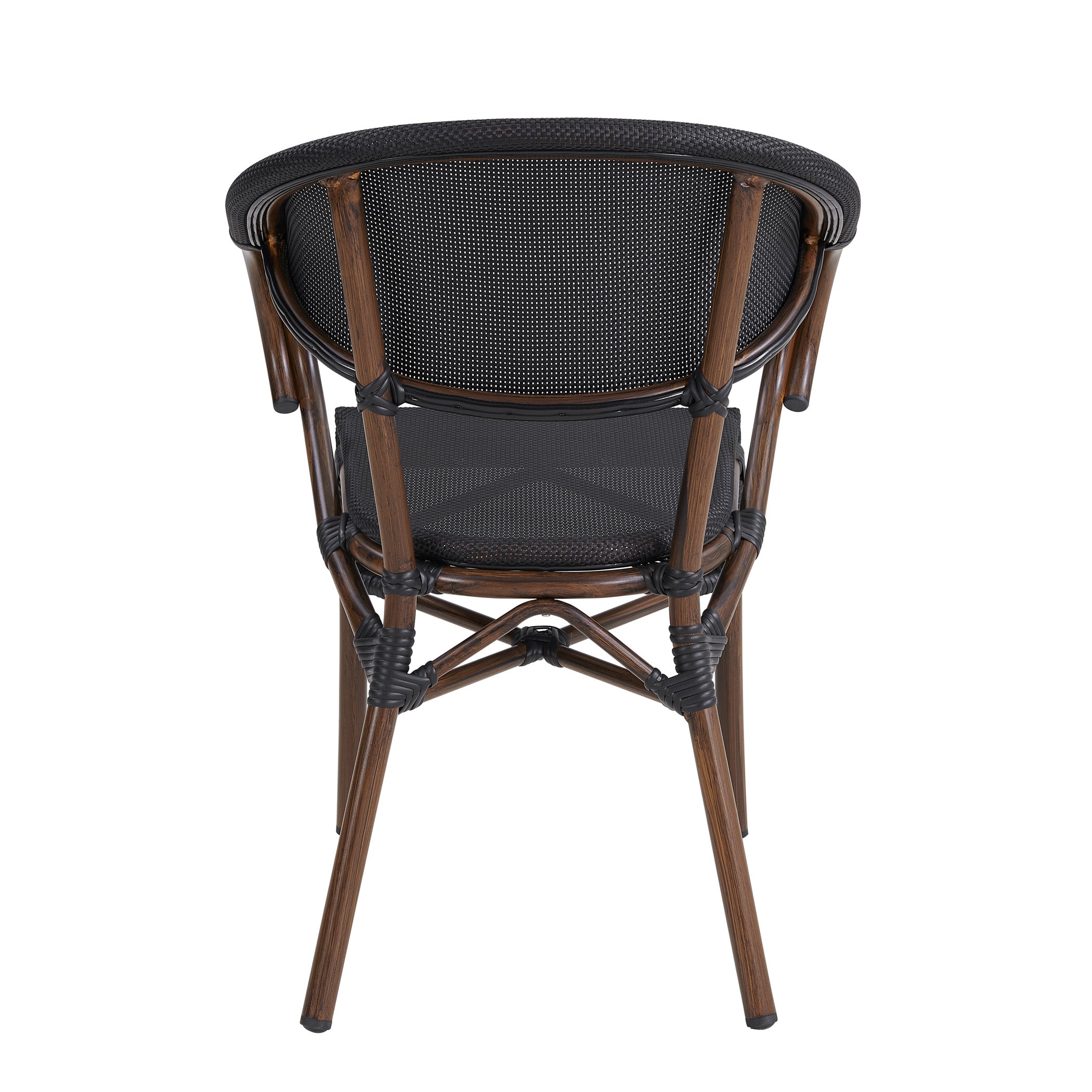 Jannie Stacking Armchair Set of 2 - Black Mesh & Brown Wood Frame Modern Dining Chairs 90392BLK - Perfect for Restaurants, Cafes, and Home Dining Rooms