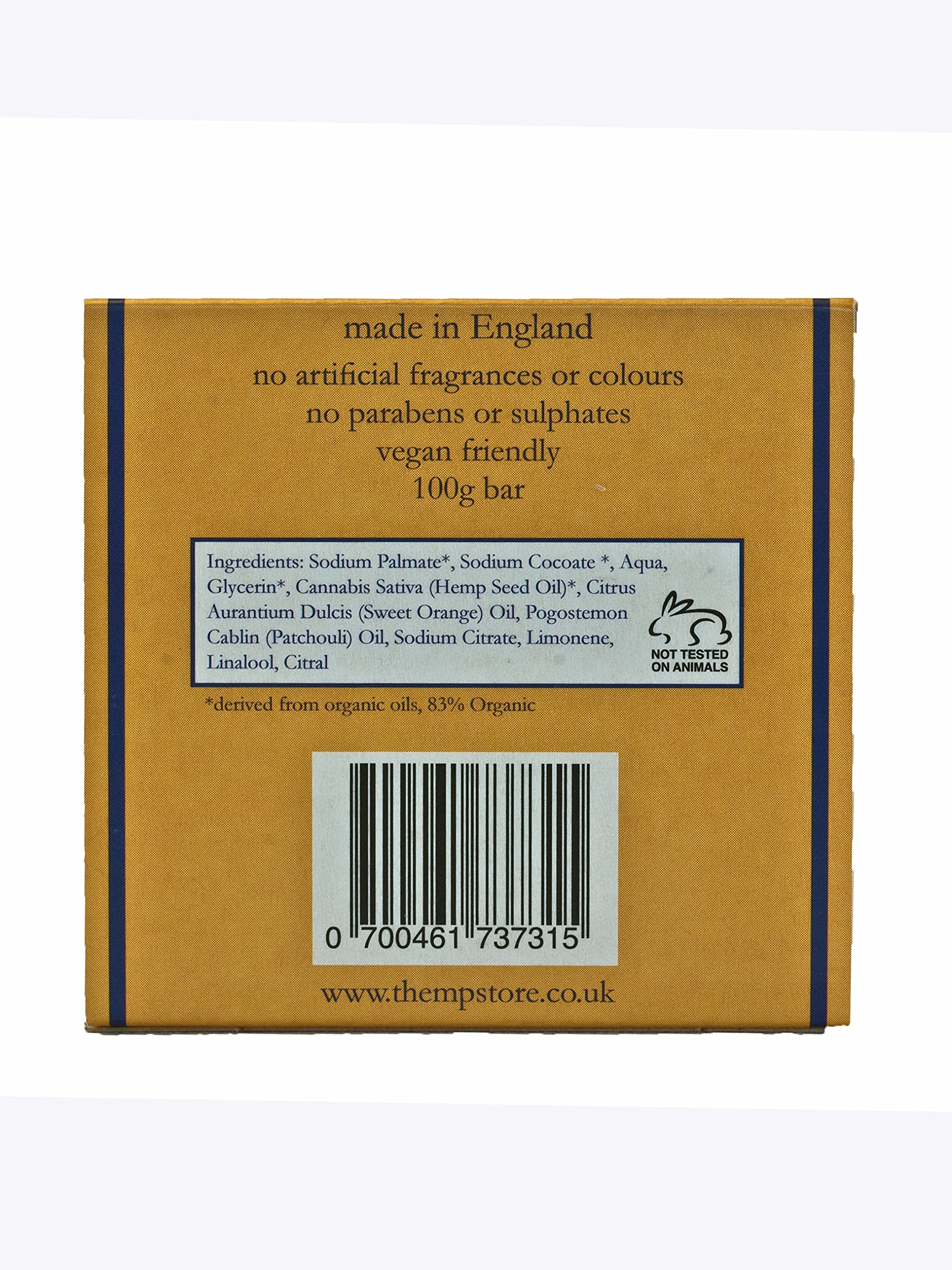 Organic Hemp Soap Bar with Orange & Patchouli Essential Oils - 100g Natural Vegan Soap for Sensitive Skin - Perfect for Daily Cleansing & Aromatherapy