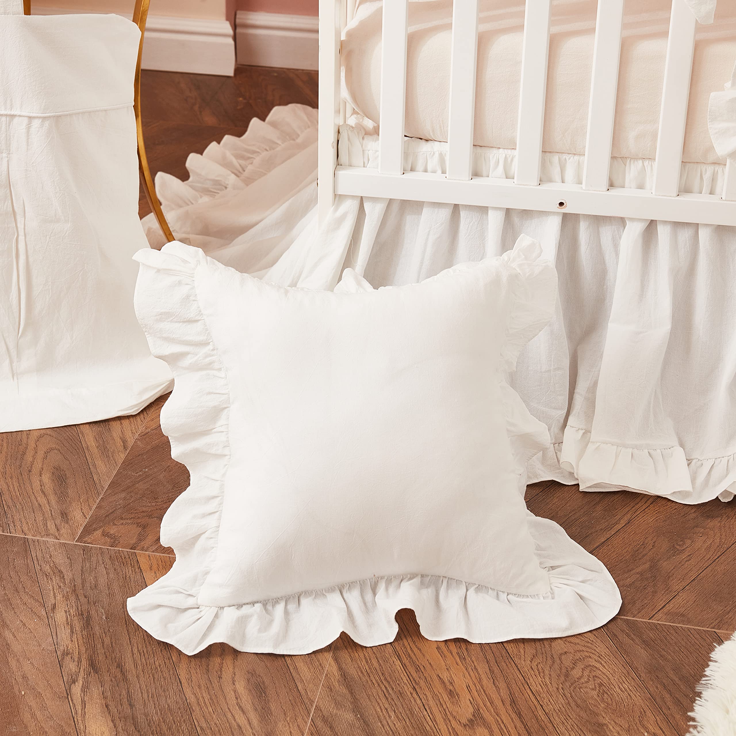 Brandream 6-Piece Baby Crib Bedding Set - 100% Washed Cotton Cream White Nursery Set for Girls & Boys | Gender Neutral, Boho Chic & Farmhouse Style with Ruffles | Perfect for Newborns, Infant Rooms & Baby Showers