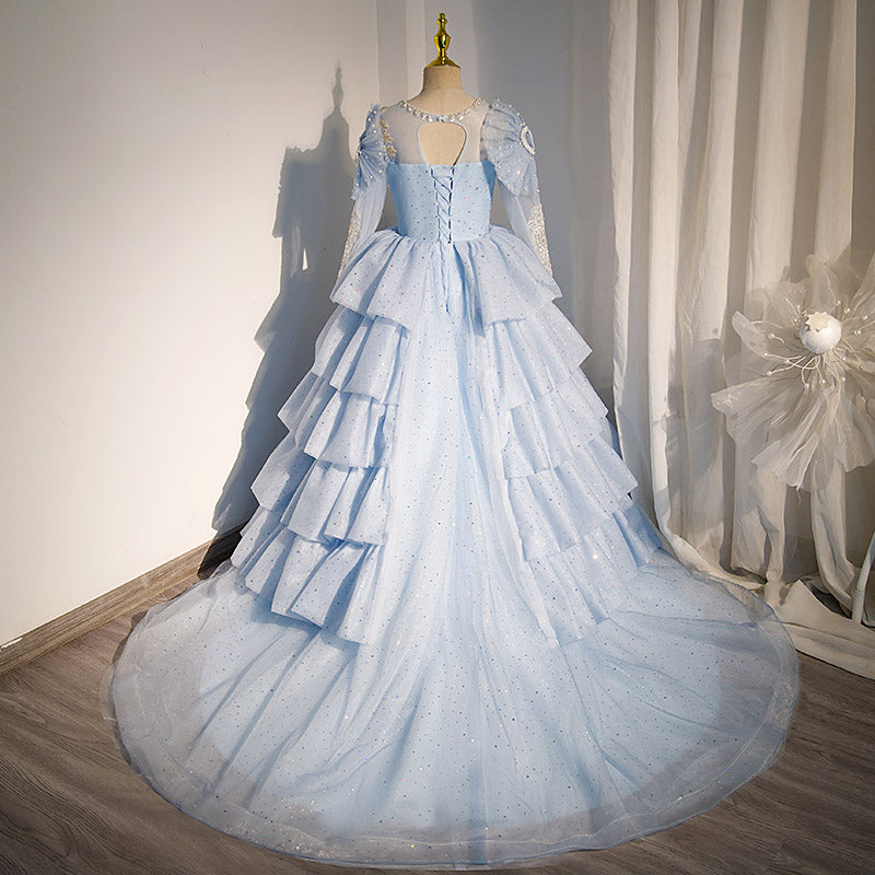 Elegant Beaded Princess Dress for Girls - Round Neck Party Gown - Perfect for Birthday, Wedding & Special Occasions