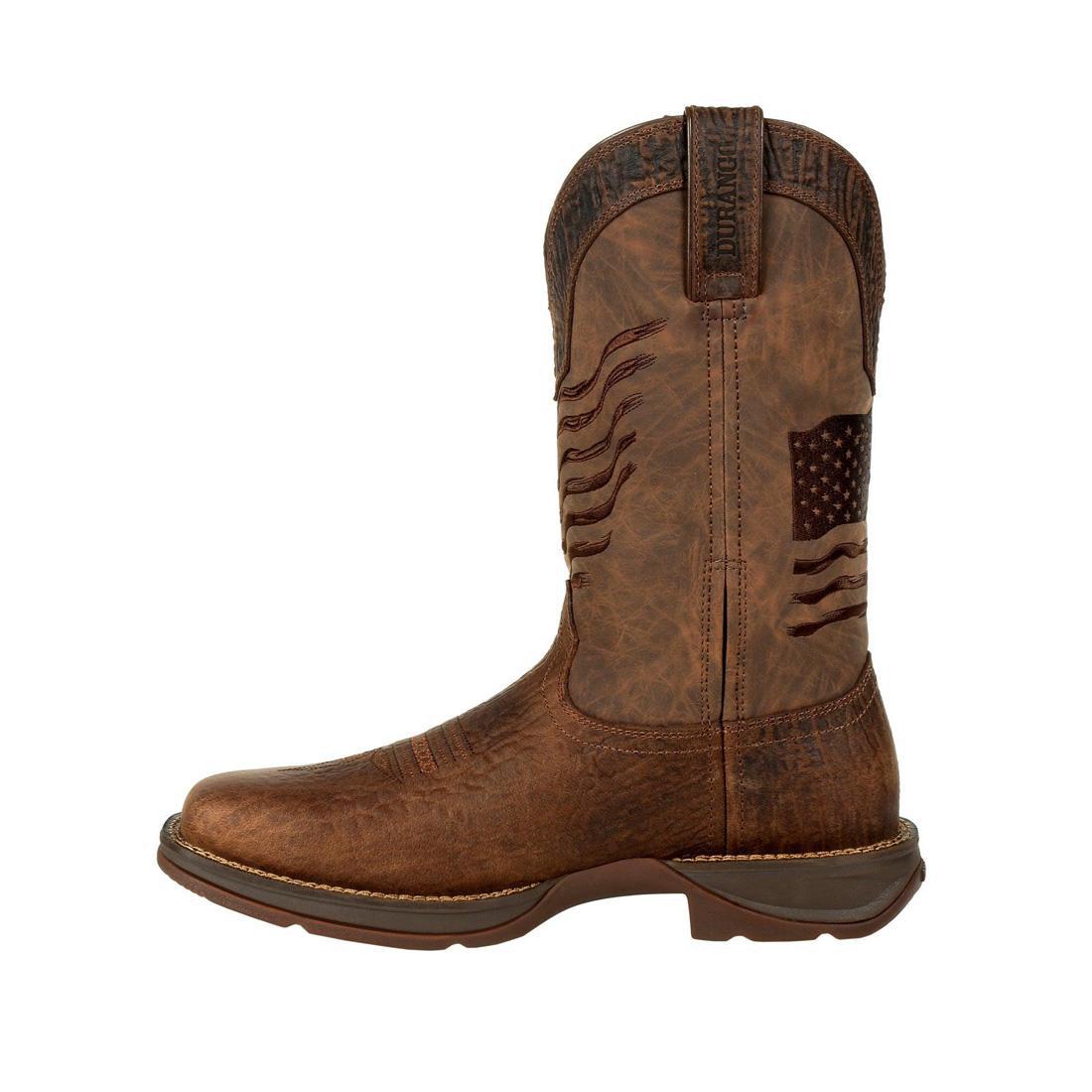 Rebel Brown Distressed Flag Embroidered Western Boots for Women - Vintage Cowgirl Boots with American Flag Design - Perfect for Country Concerts, Rodeos & Western Fashion