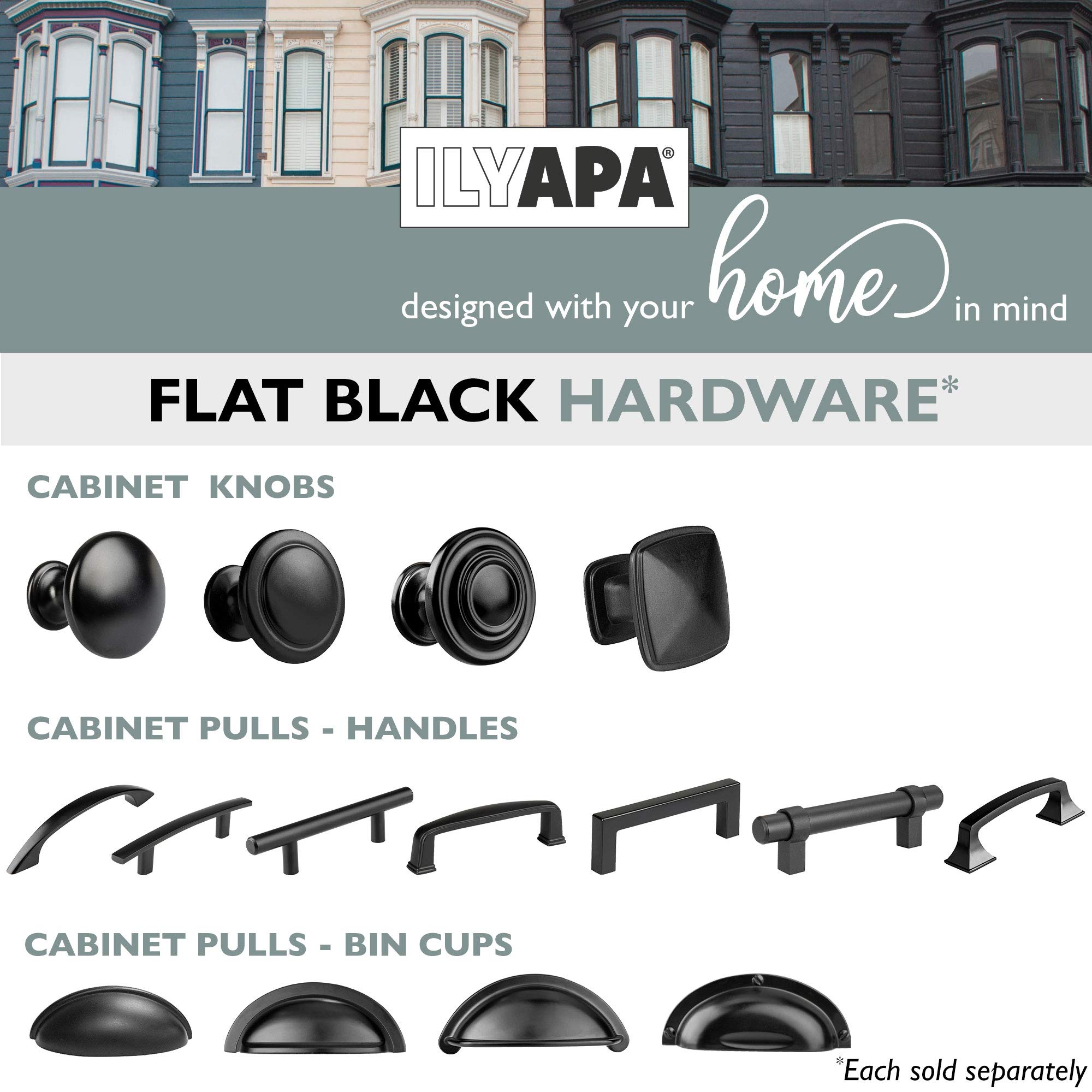 Ilyapa 1-1/4 Inch Round Flat Black Kitchen Cabinet Knobs - 5 Pack Matte Black Drawer Pulls for Cabinets, Dressers & Furniture Hardware - Perfect for Modern Kitchen & Bathroom Renovation