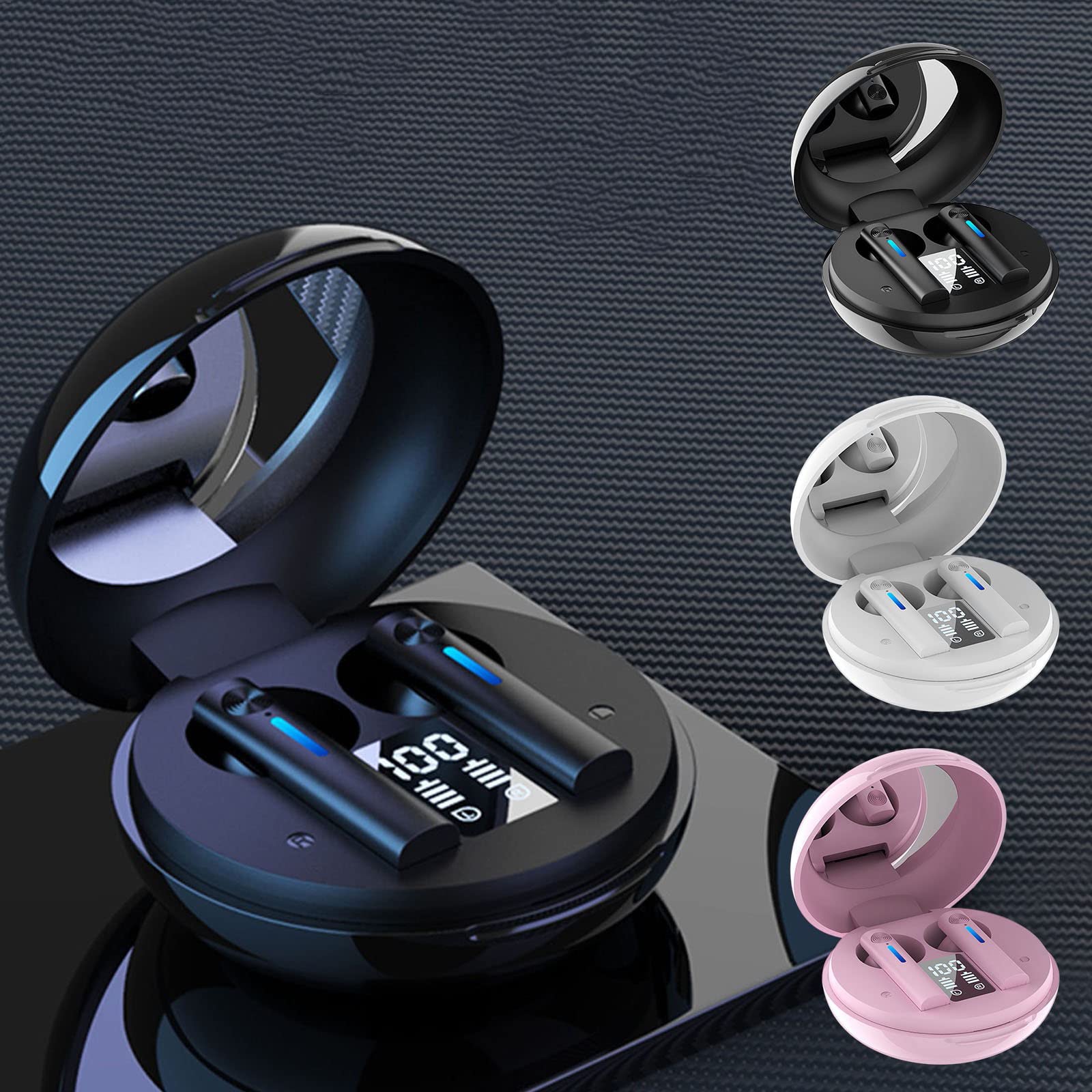 Wireless Bluetooth Earbuds with Microphone & Digital Display - HiFi Stereo Sound, Auto Pairing, Lightweight In-Ear Design for Travel, Workout, Commuting & Daily Use