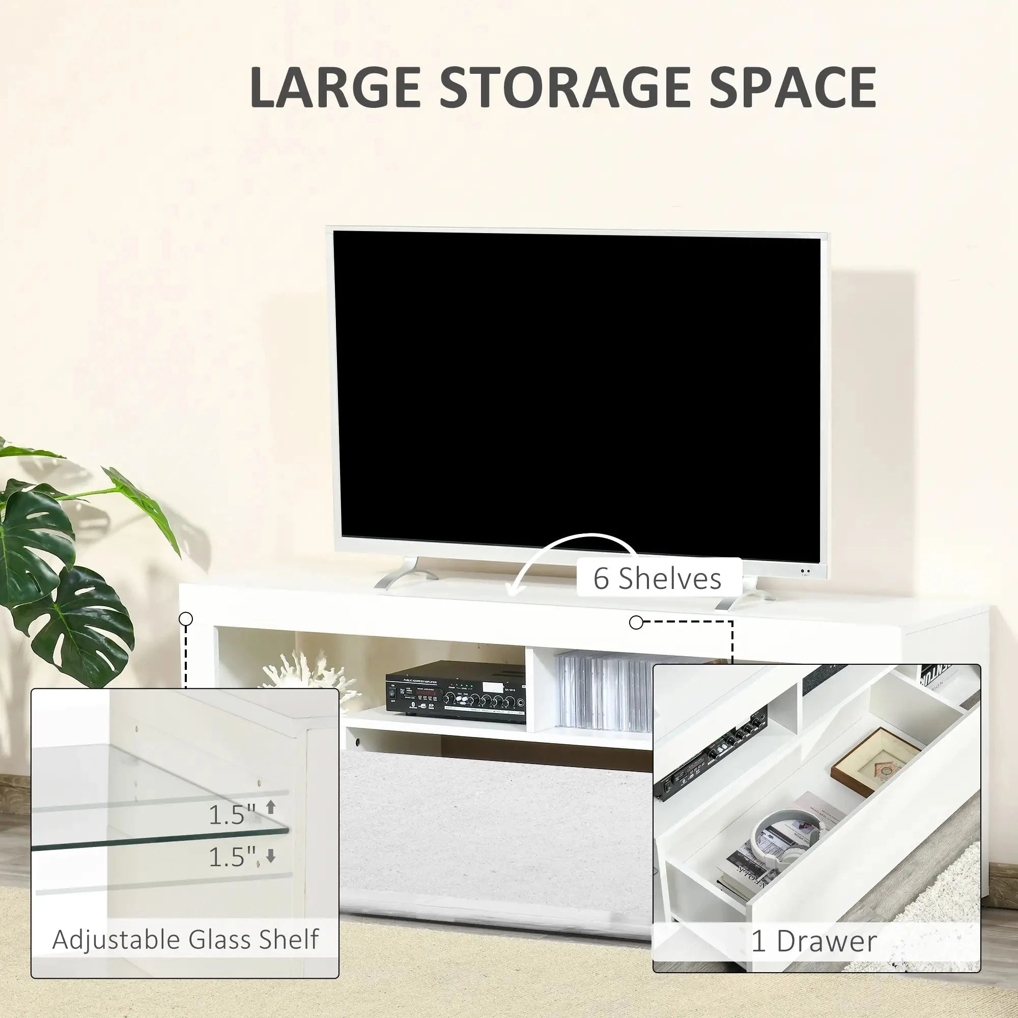 Modern TV Stand with LED Lights & Storage Shelves - 4 Color Options for Living Room, Bedroom & Home Theater Setup